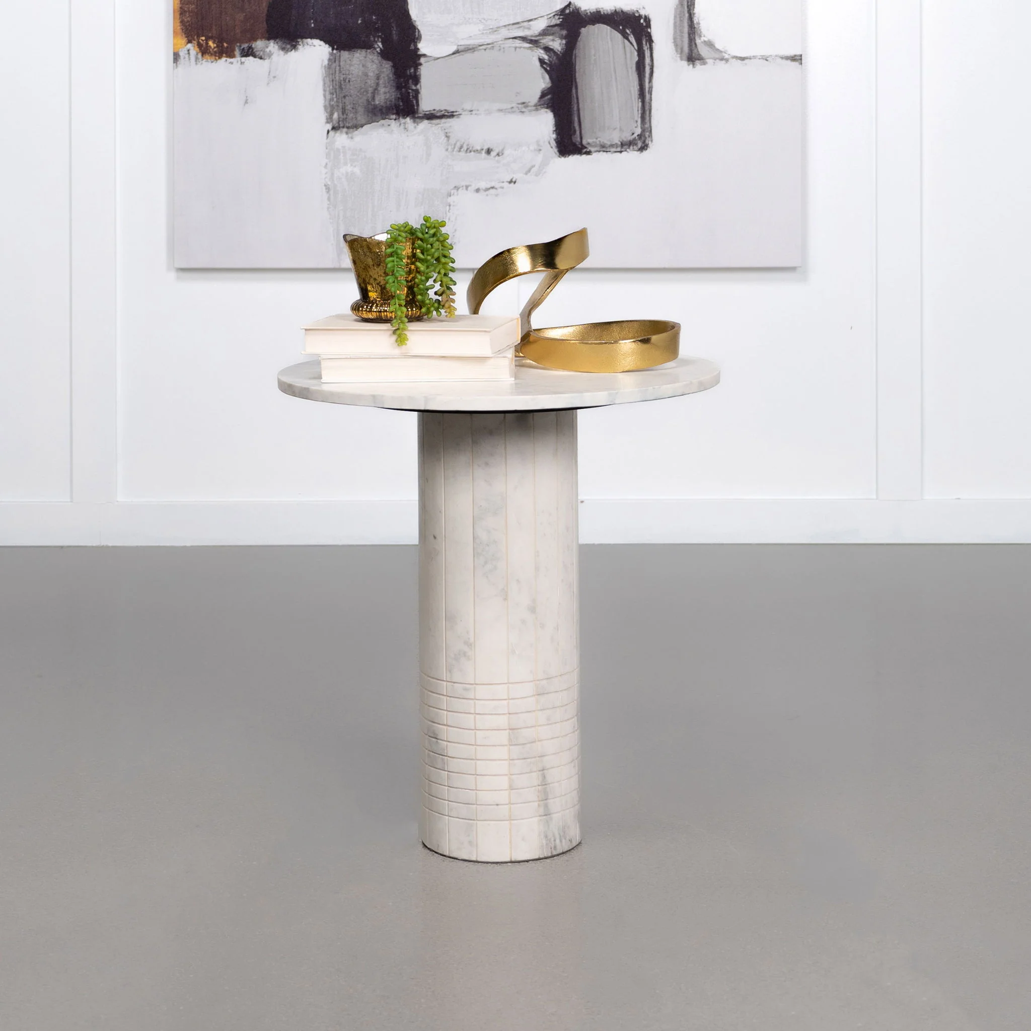 Astoria Round Genuine Marble Side End Table White - Image 4