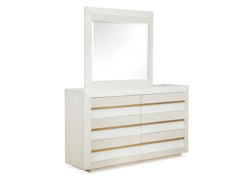 Atlantic White Modern 5-Piece Bedroom Set with Upholstered Bed and Brass Accents (Queen/King) - Image 5