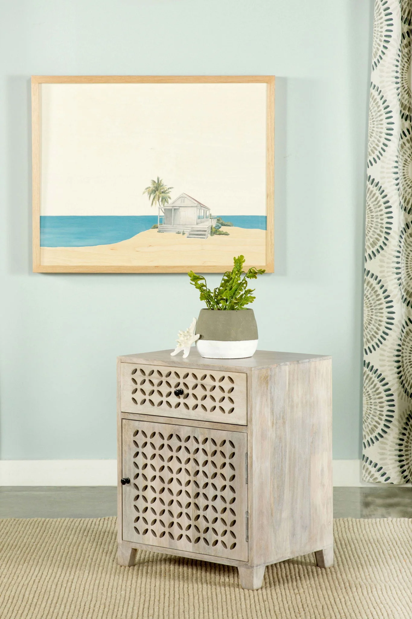 August 1-drawer Trellis Pattern Storage Cabinet White Washed - Image 2