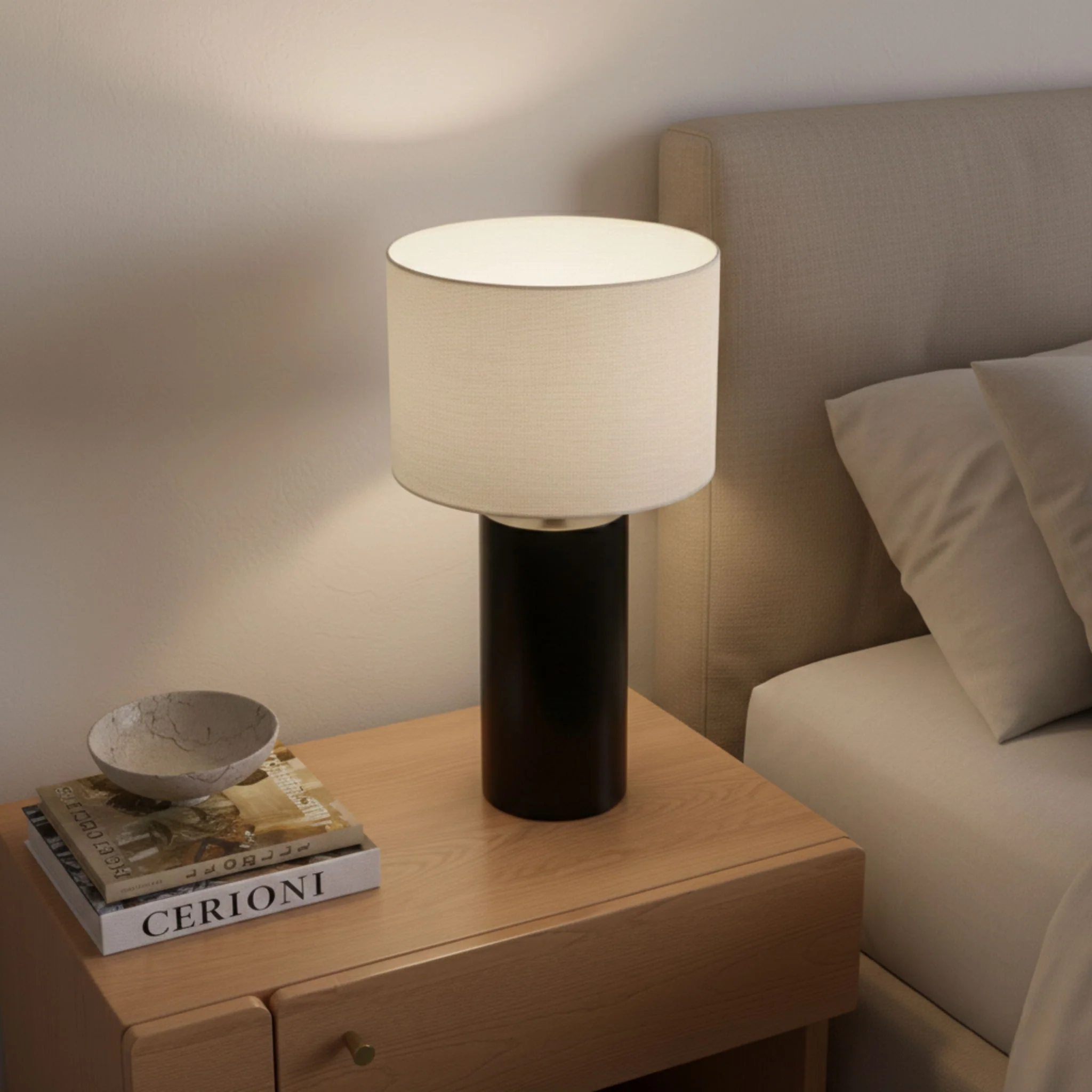Aura - Table Lamp With On / Off Switch Block Base - Black / White - Image 2