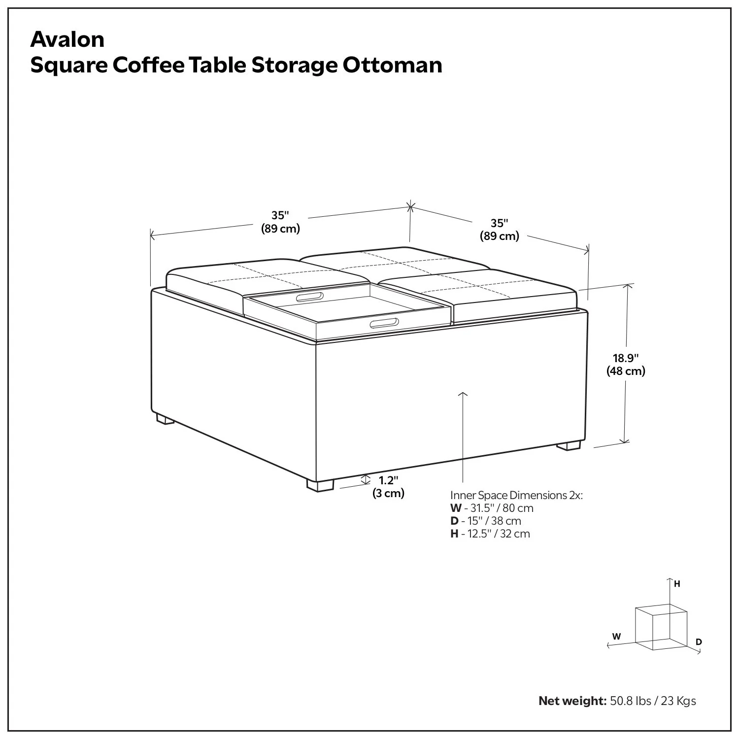 Avalon - Square Coffee Table, Storage Ottoman - Image 21