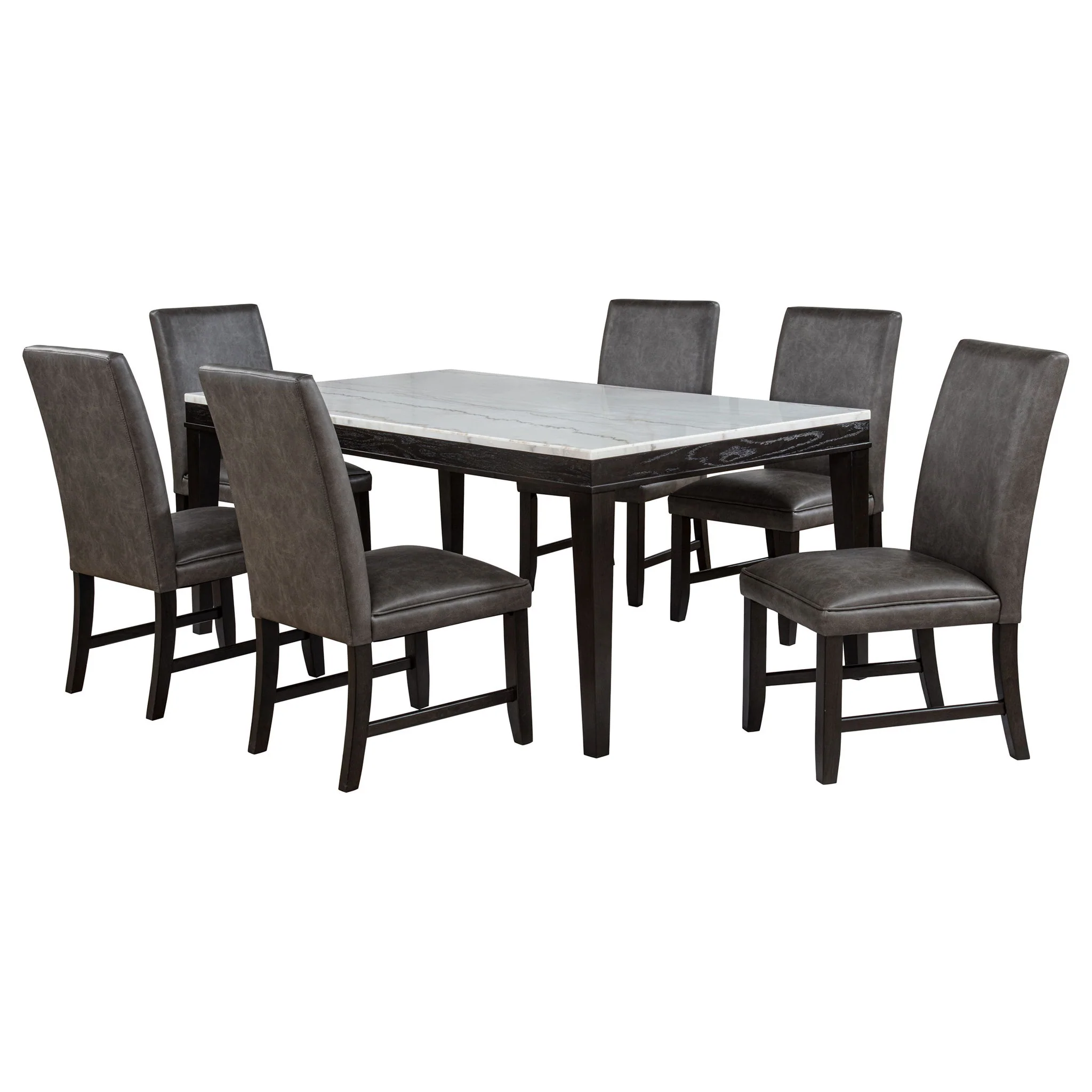 Averill 7-piece White Marble Top Dining Set Dark Grey and Coffee Bean - Image 2
