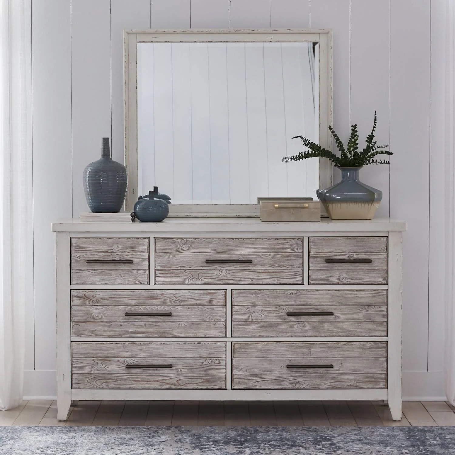 Backroads - Dresser & Mirror - Weathered White
