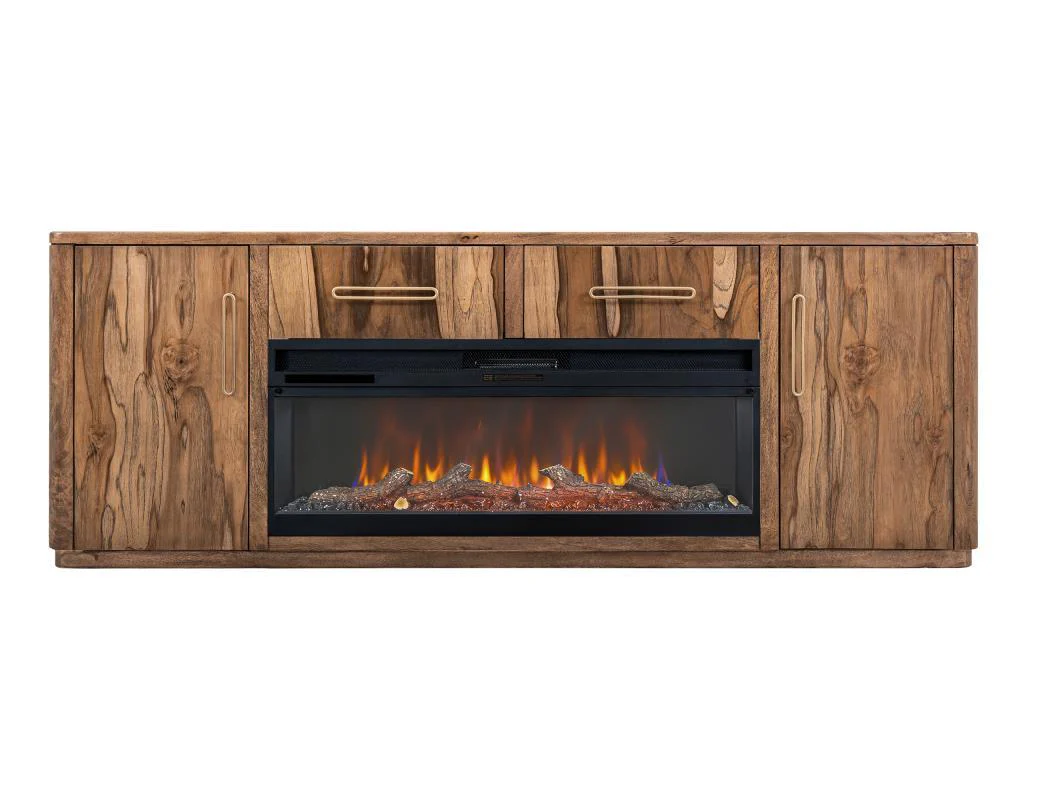 Balam - 80" Wall Unit With Electric Fireplace - Light Brown - Image 3