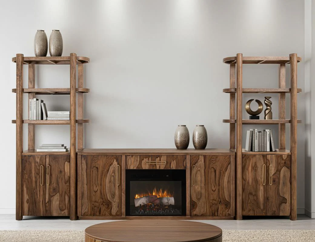 Balam - 80" Wall Unit With Electric Fireplace - Light Brown - Image 4
