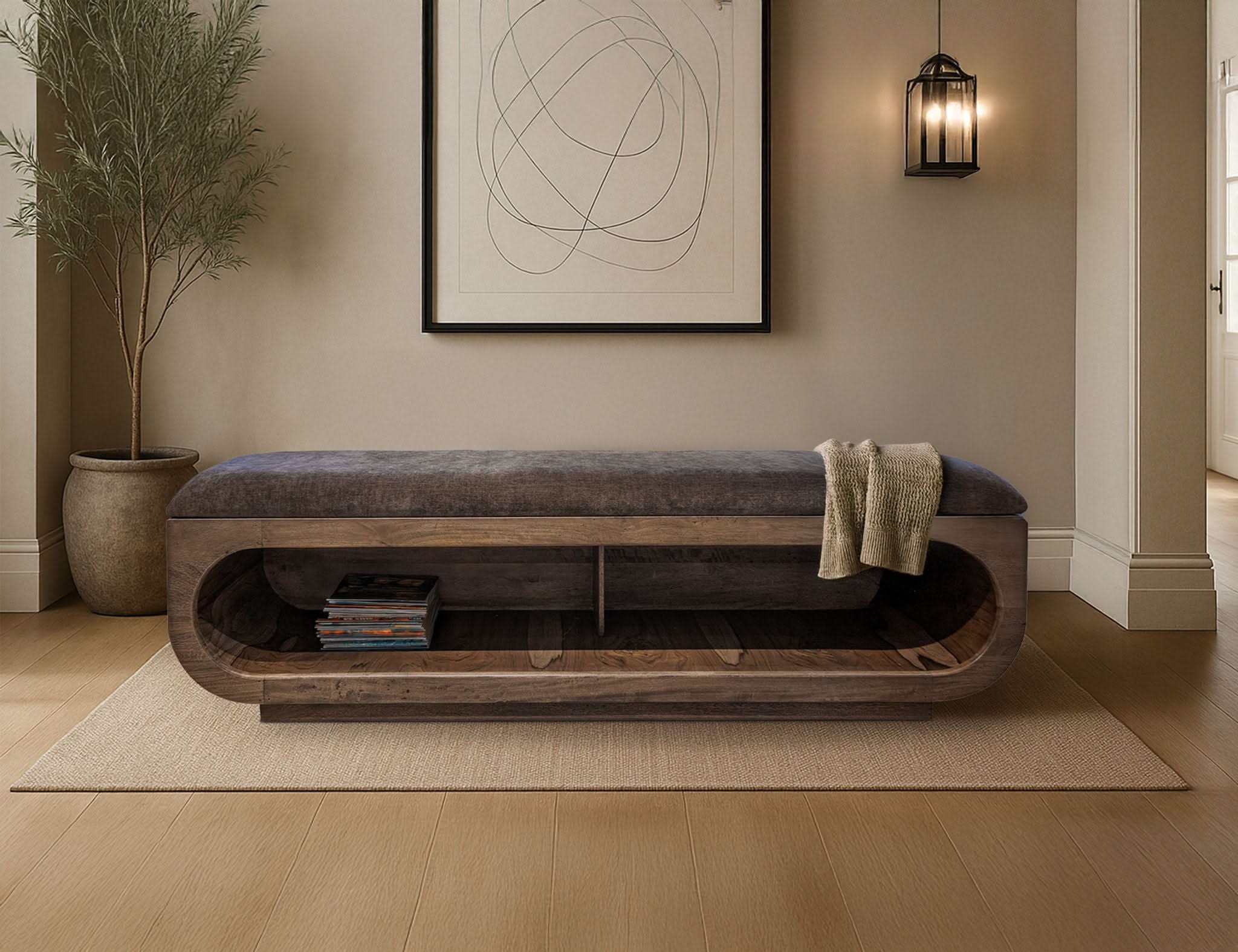 Balam - Wooden Bench With A Cushioned Seat - Image 5