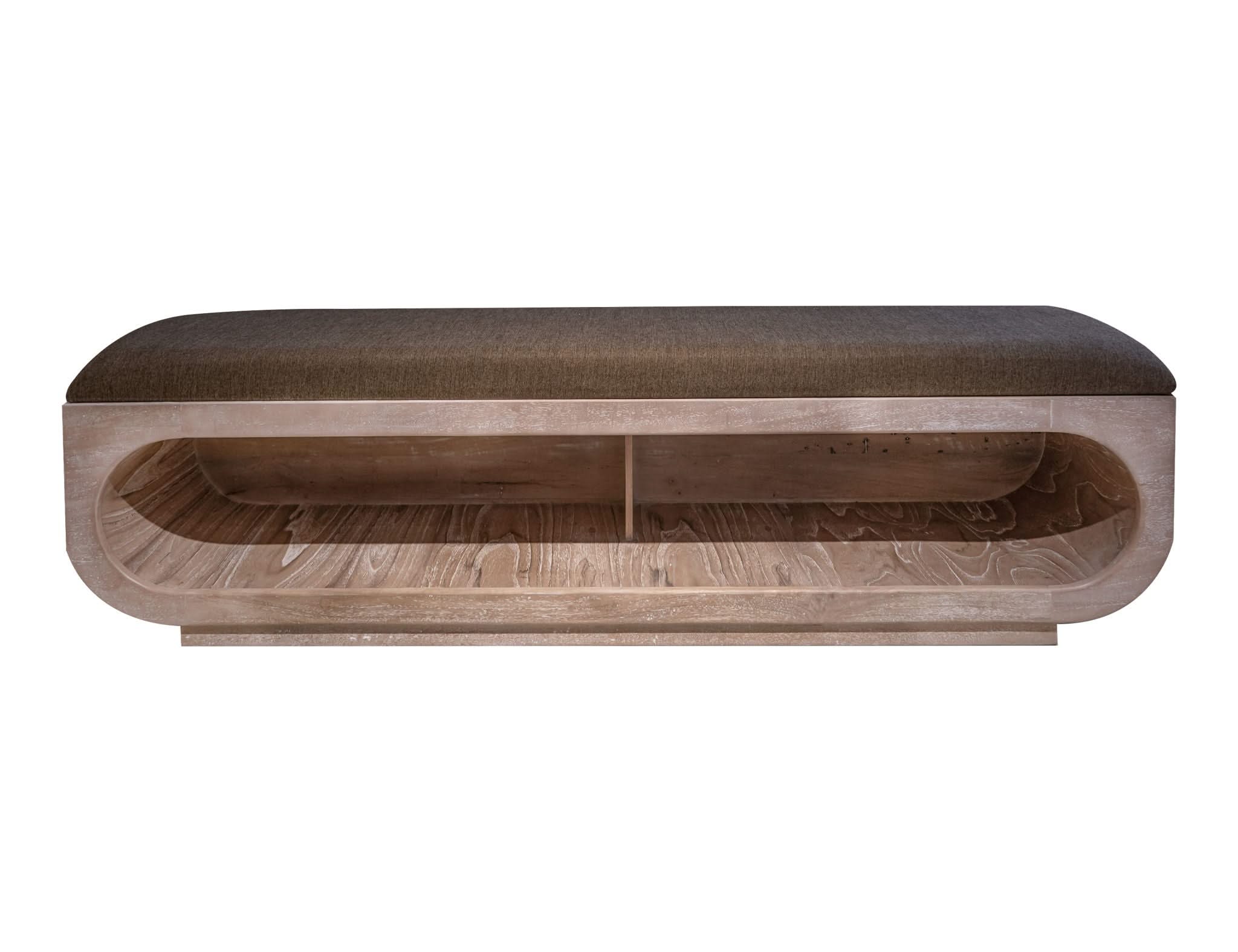 Balam - Wooden Bench With Fabric Cushioned Seat - Ivory White