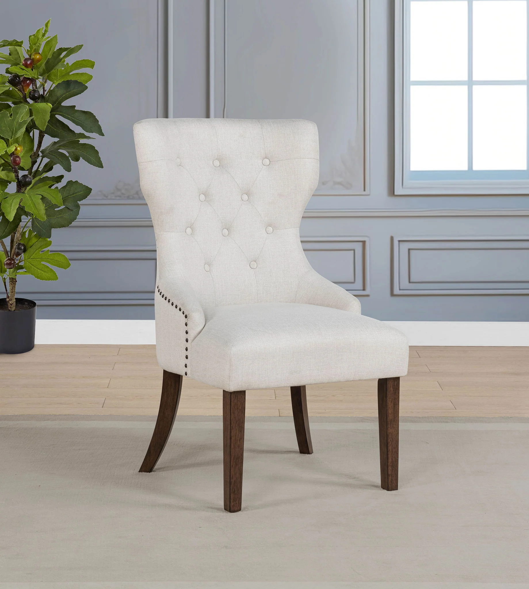 Baney Fabric Upholstered Dining Side Chair Cream and Dark Oak - Image 4
