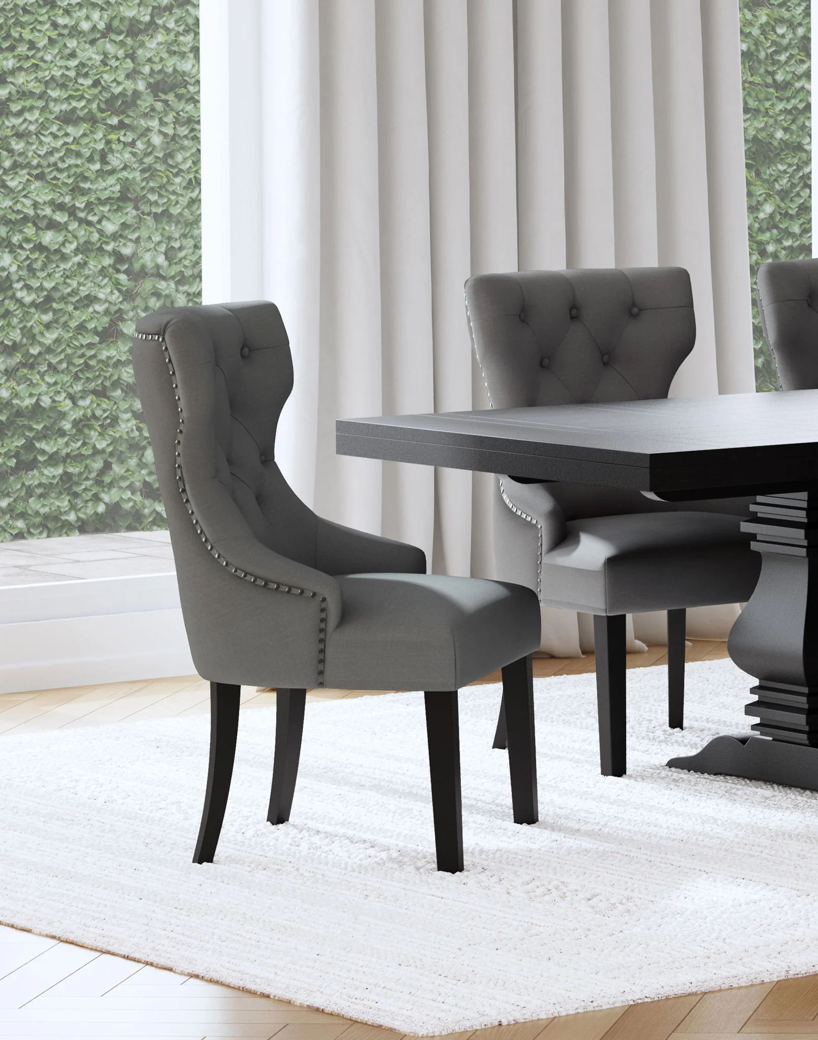 Baney Fabric Upholstered Dining Side Chair Grey and Black - Image 3
