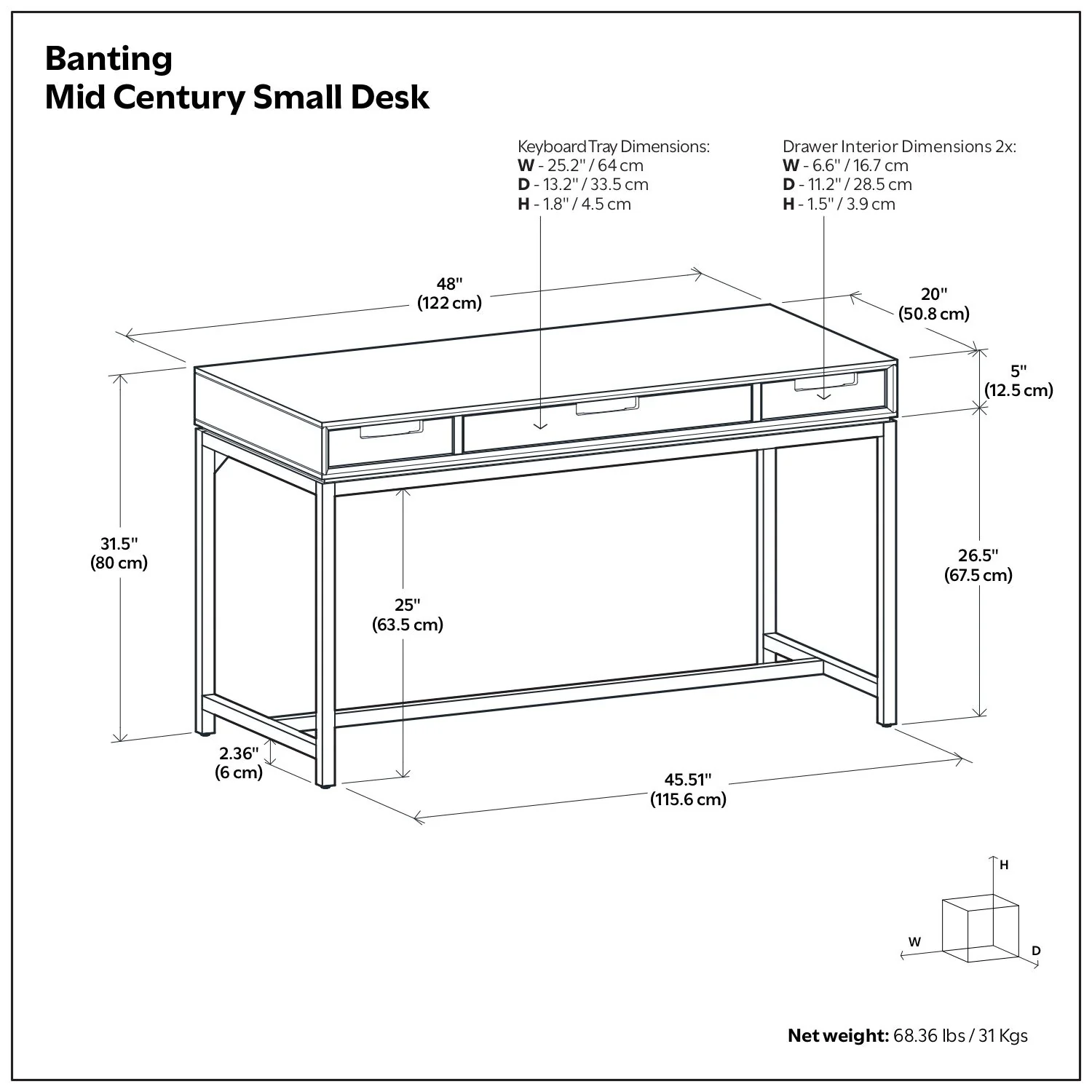 Banting - Small Desk - Walnut Brown - Image 2