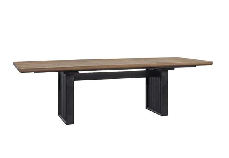 Banyan Natural Wood Double Pedestal Dining Table with Black Base
