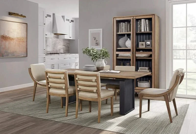 Banyan Natural Wood Double Pedestal Dining Table with Black Base - Image 5