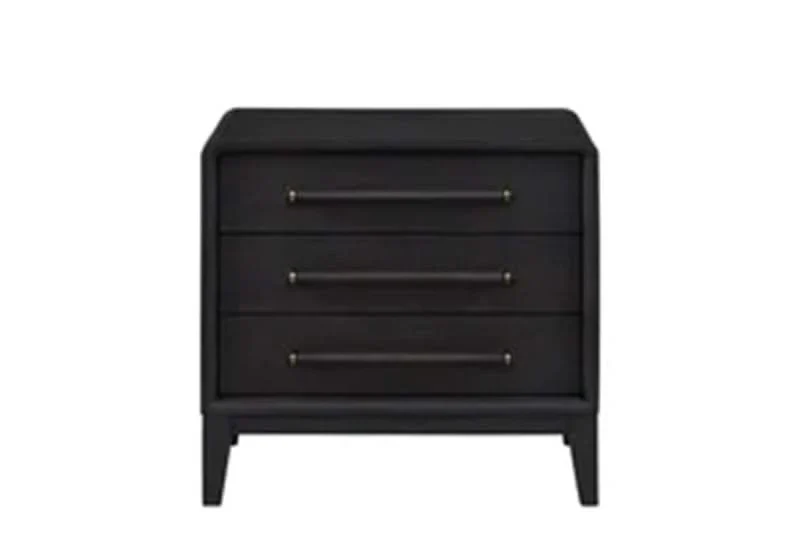 Banyan Waterfall Black 3-Drawer Nightstand with Sleek Metal Handles