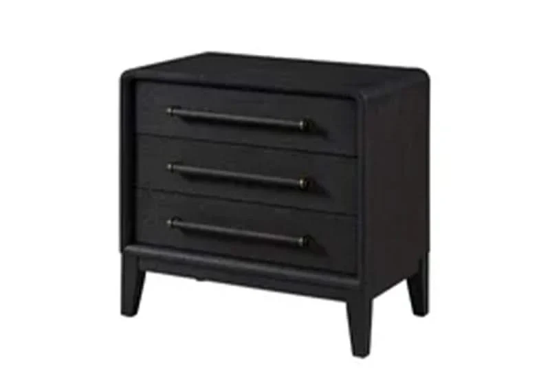 Banyan Waterfall Black 3-Drawer Nightstand with Sleek Metal Handles - Image 2