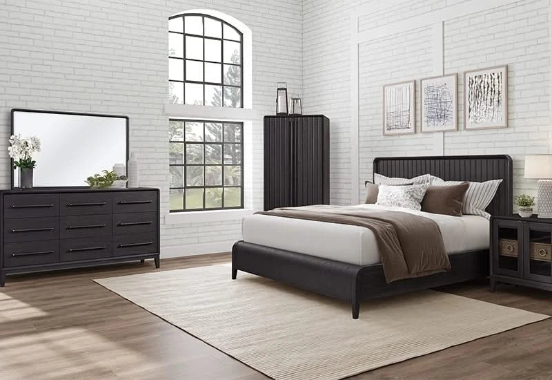 Banyan Waterfall Black Panel Bed with Curved Headboard - Image 3