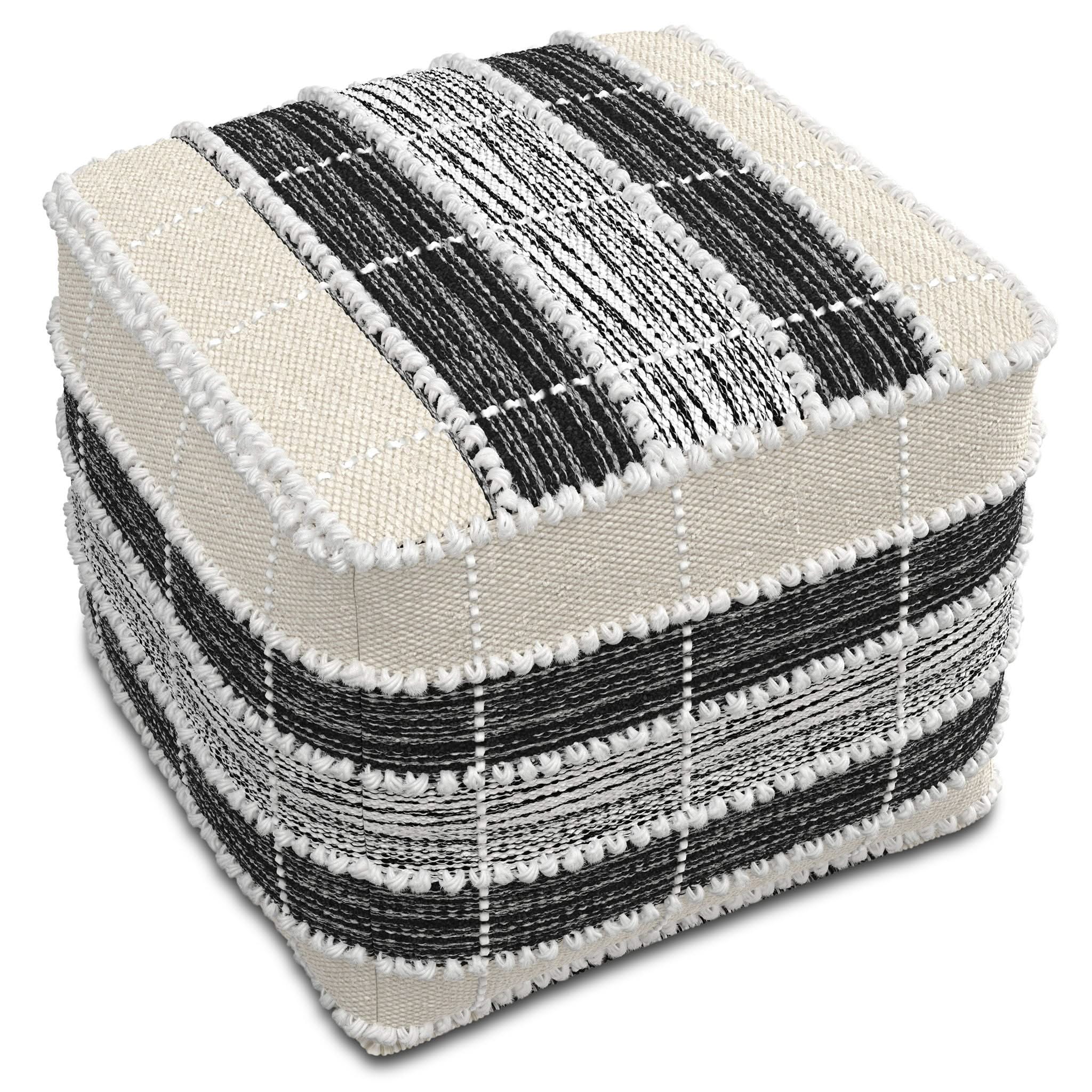 Barley - Square Pouf - White / Beige / Black - Image 3