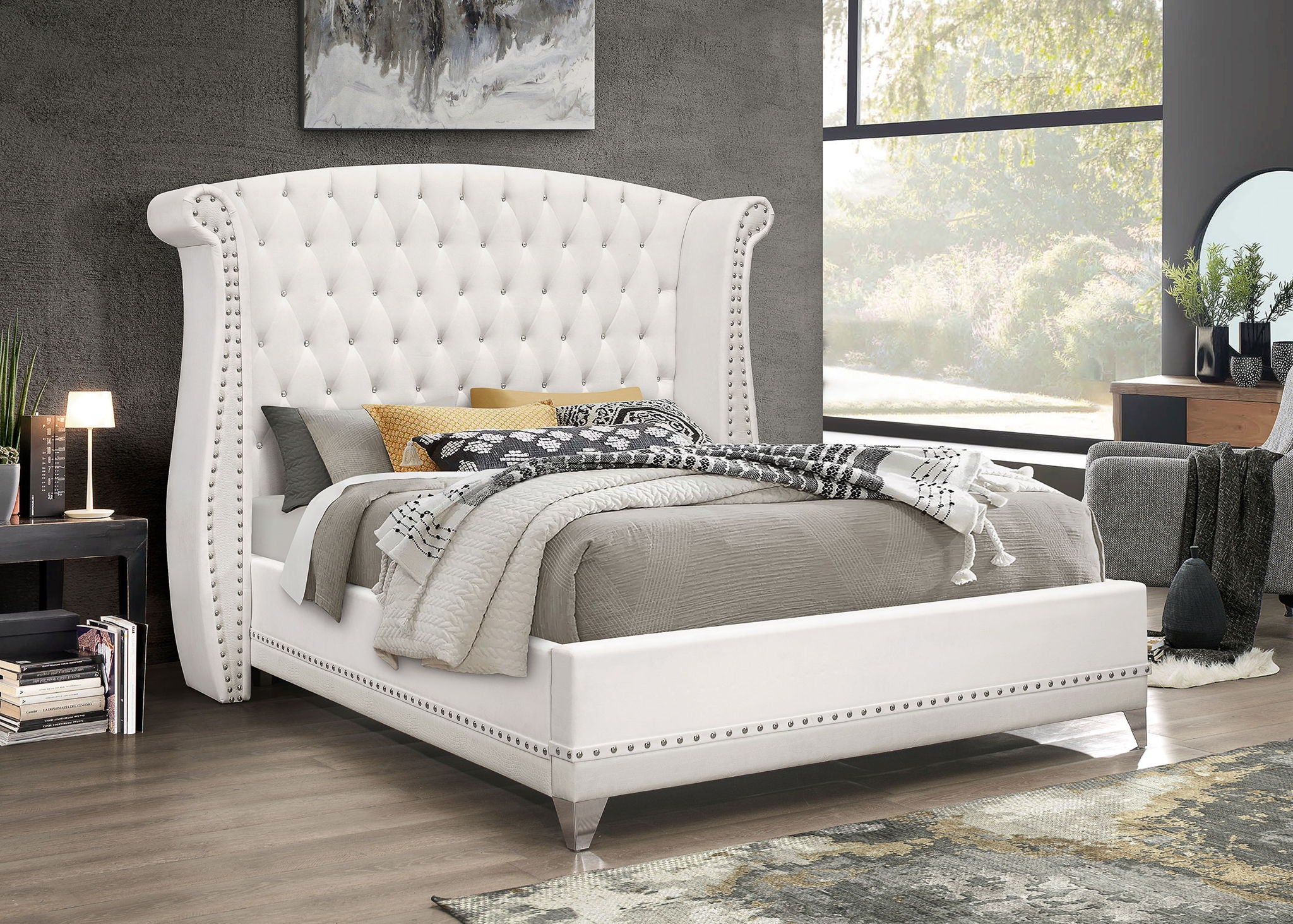 Barzini Upholstered Queen Wingback Bed White - Image 4