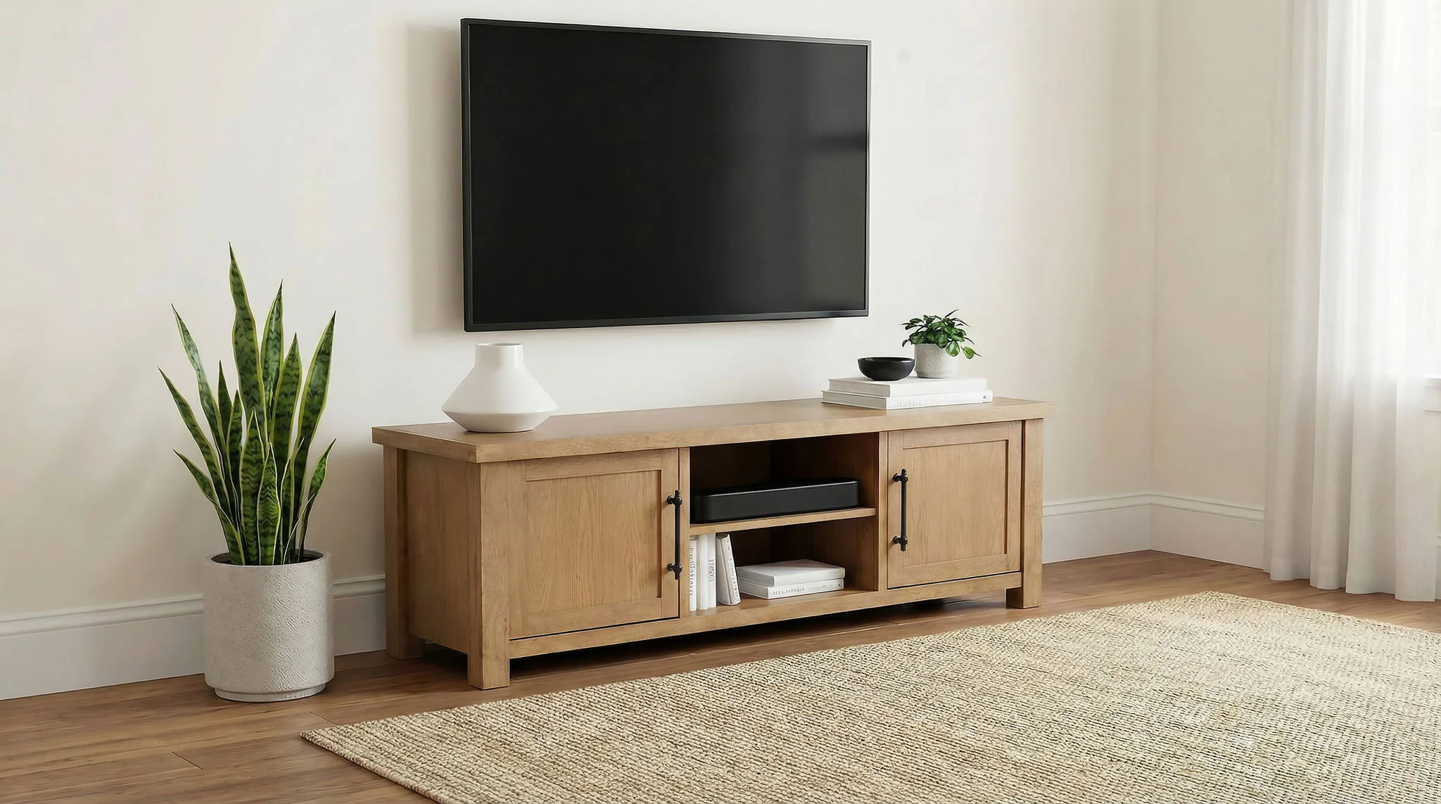 Beasley 2-Door 71-Inch Wood TV Stand Media Console Golden Oak - Image 2