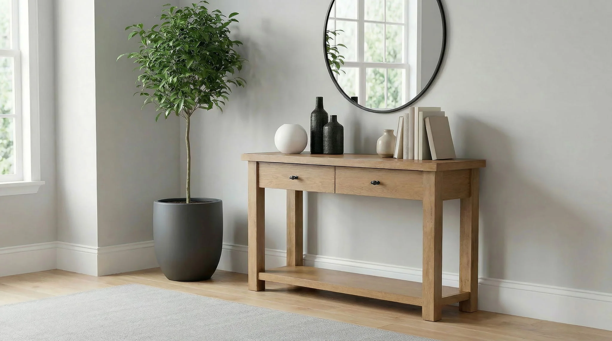 Beasley 2-Drawer Wood Console Table Golden Oak - Image 2