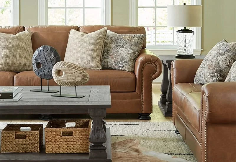 Beau Silt Top Grain Leather Traditional Living Room Set Includes Sofa and Loveseat - Image 15