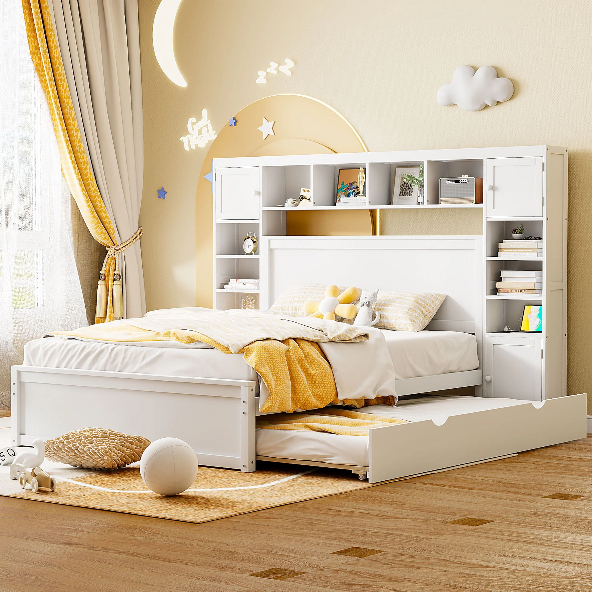 Bed With All In One Cabinet, Shelf And Sockets, Twin Long Trundle - Image 3