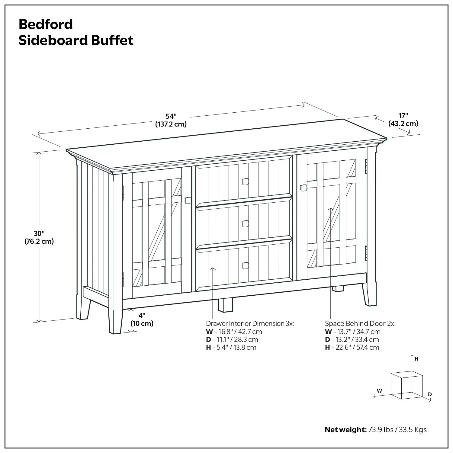 Bedford - Sideboard Buffet - White - Image 2