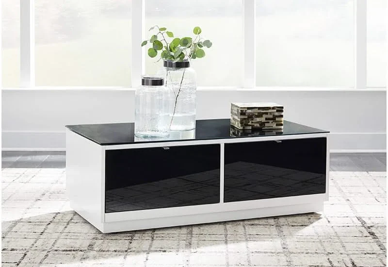 Belize Black & White Modern Glass Rectangular Coffee Table