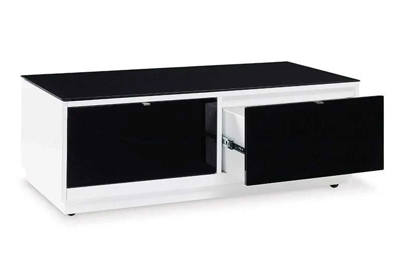 Belize Black & White Modern Glass Rectangular Coffee Table - Image 2