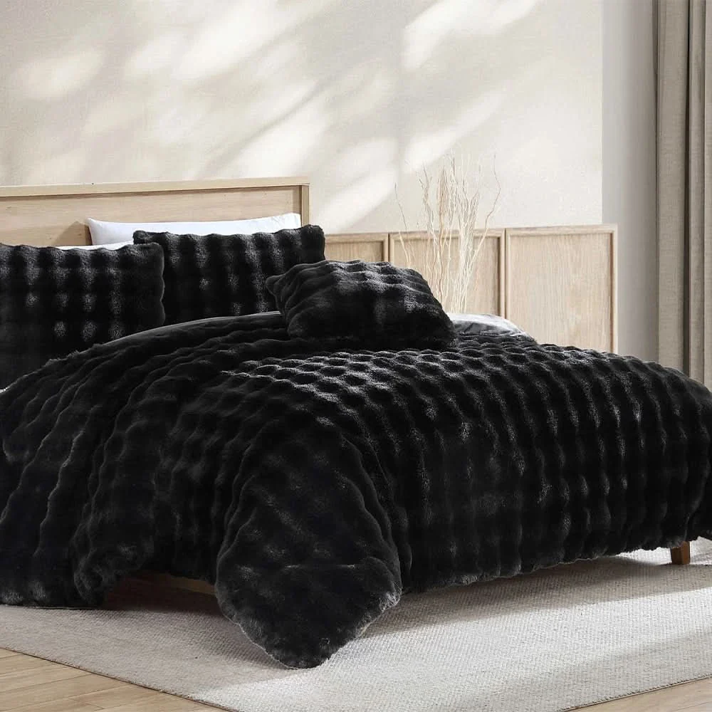 Bell Faux Black or Grey 4PC Comforter Set with Soft Plush Finish - Image 2