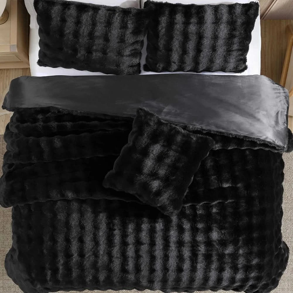 Bell Faux Black or Grey 4PC Comforter Set with Soft Plush Finish - Image 3