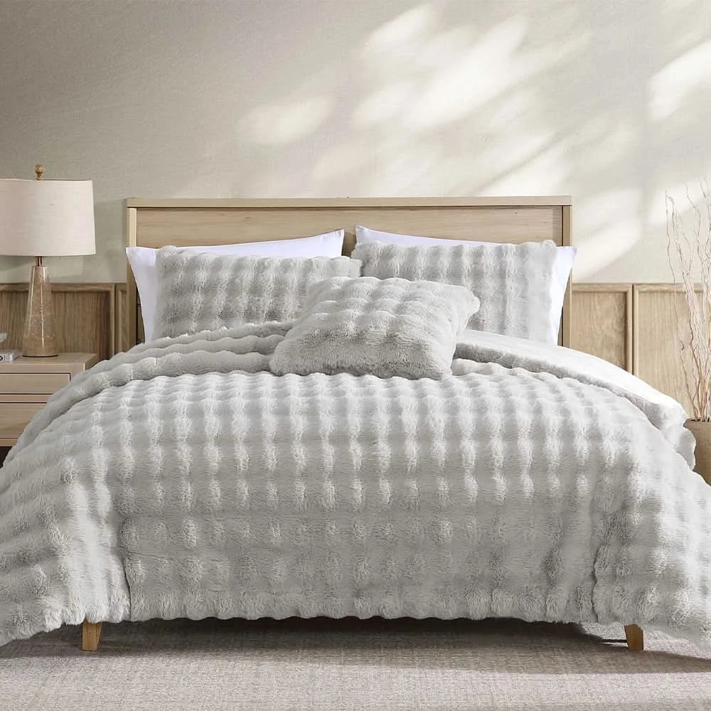 Bell Faux Black or Grey 4PC Comforter Set with Soft Plush Finish - Image 6