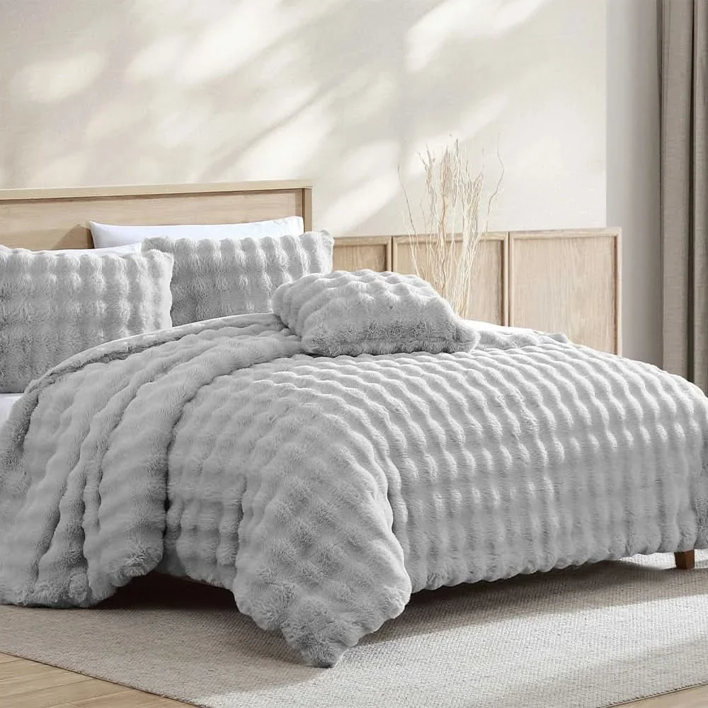 Bell Faux Black or Grey 4PC Comforter Set with Soft Plush Finish - Image 7