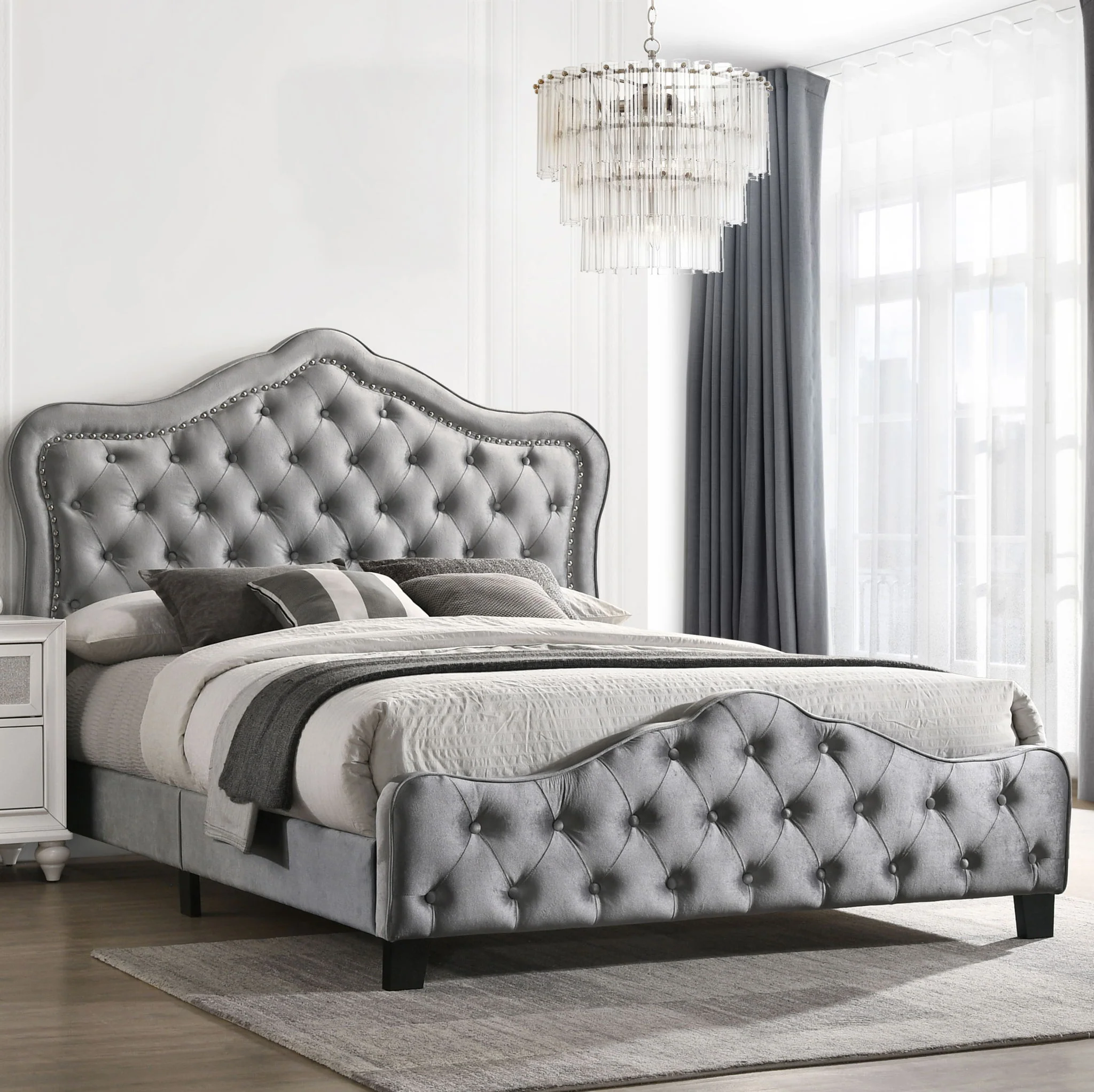 Bella Upholstered Queen Panel Bed Grey - Image 2