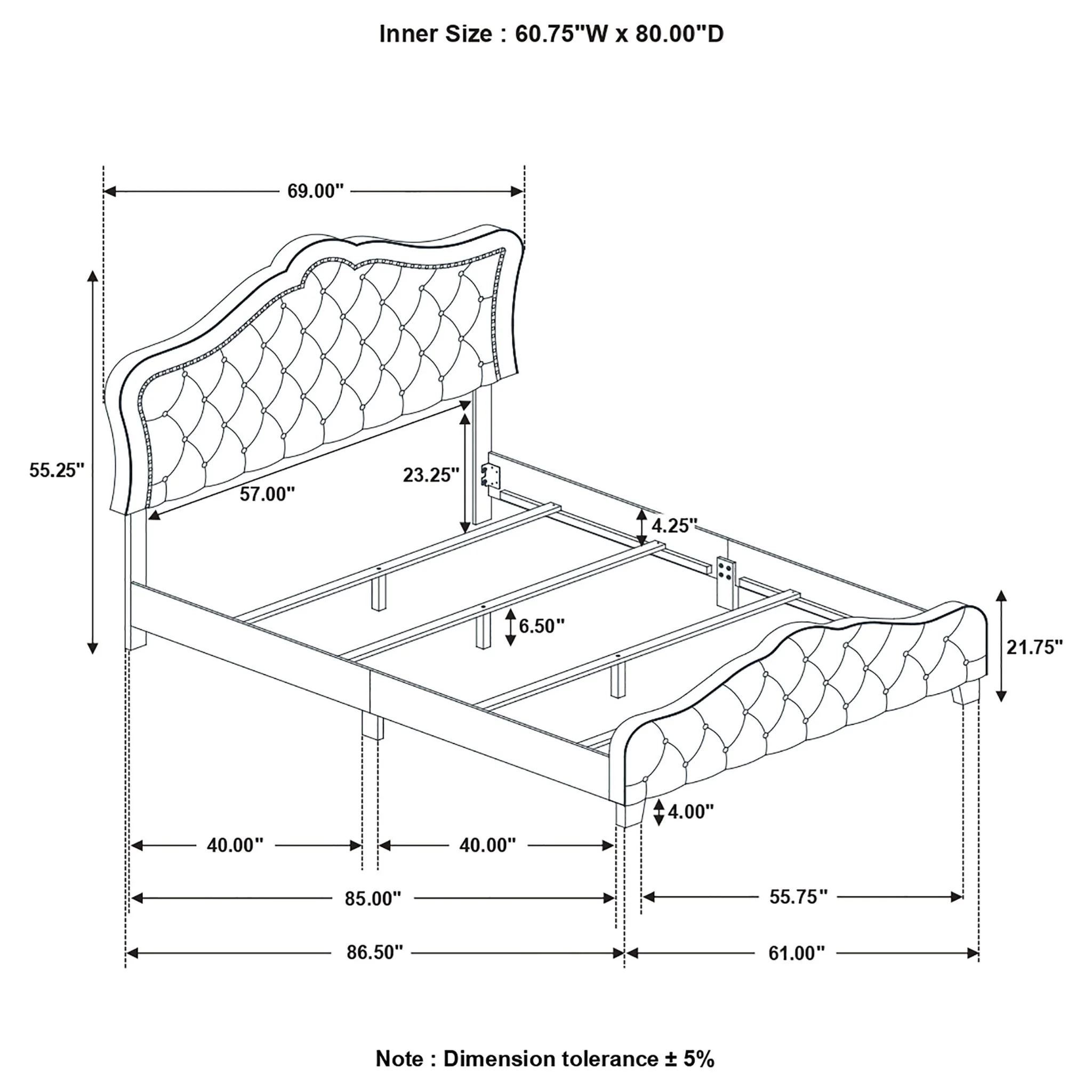 Bella Upholstered Queen Panel Bed Grey - Image 3