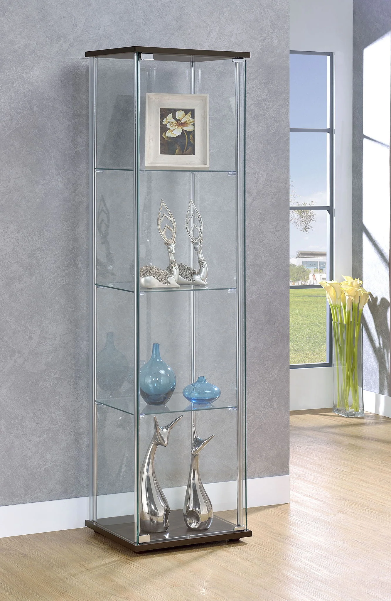 Bellatrix 3-shelf Clear Glass Curio Cabinet Cappuccino - Image 2