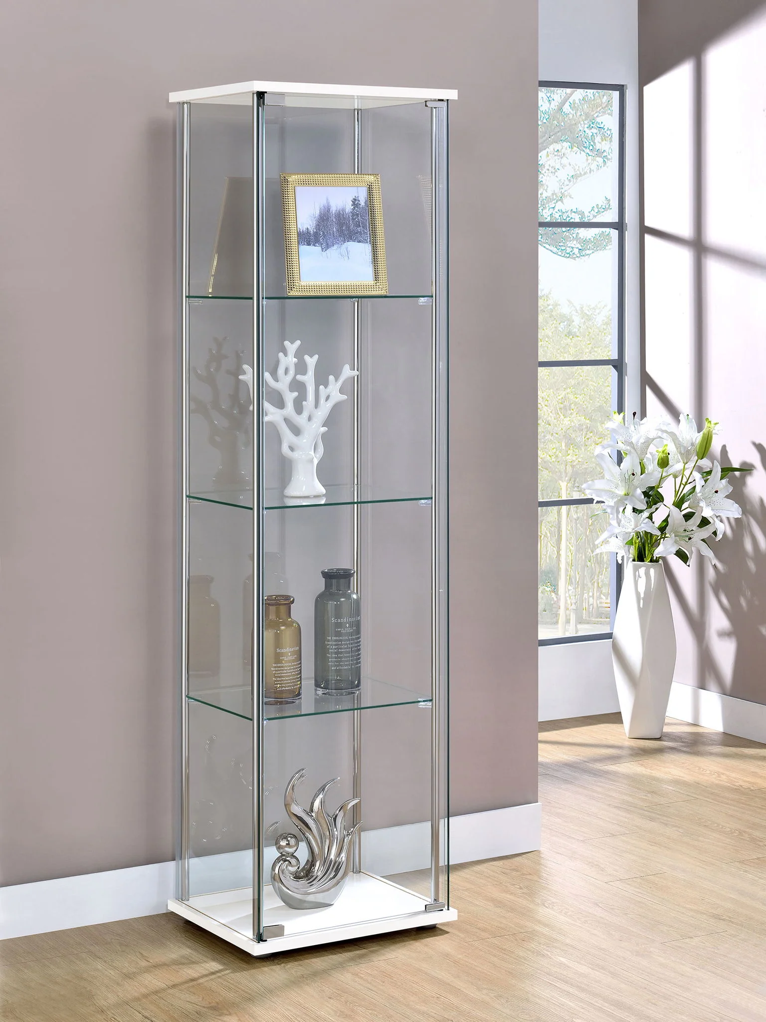 Bellatrix 3-shelf Clear Glass Curio Cabinet White - Image 3