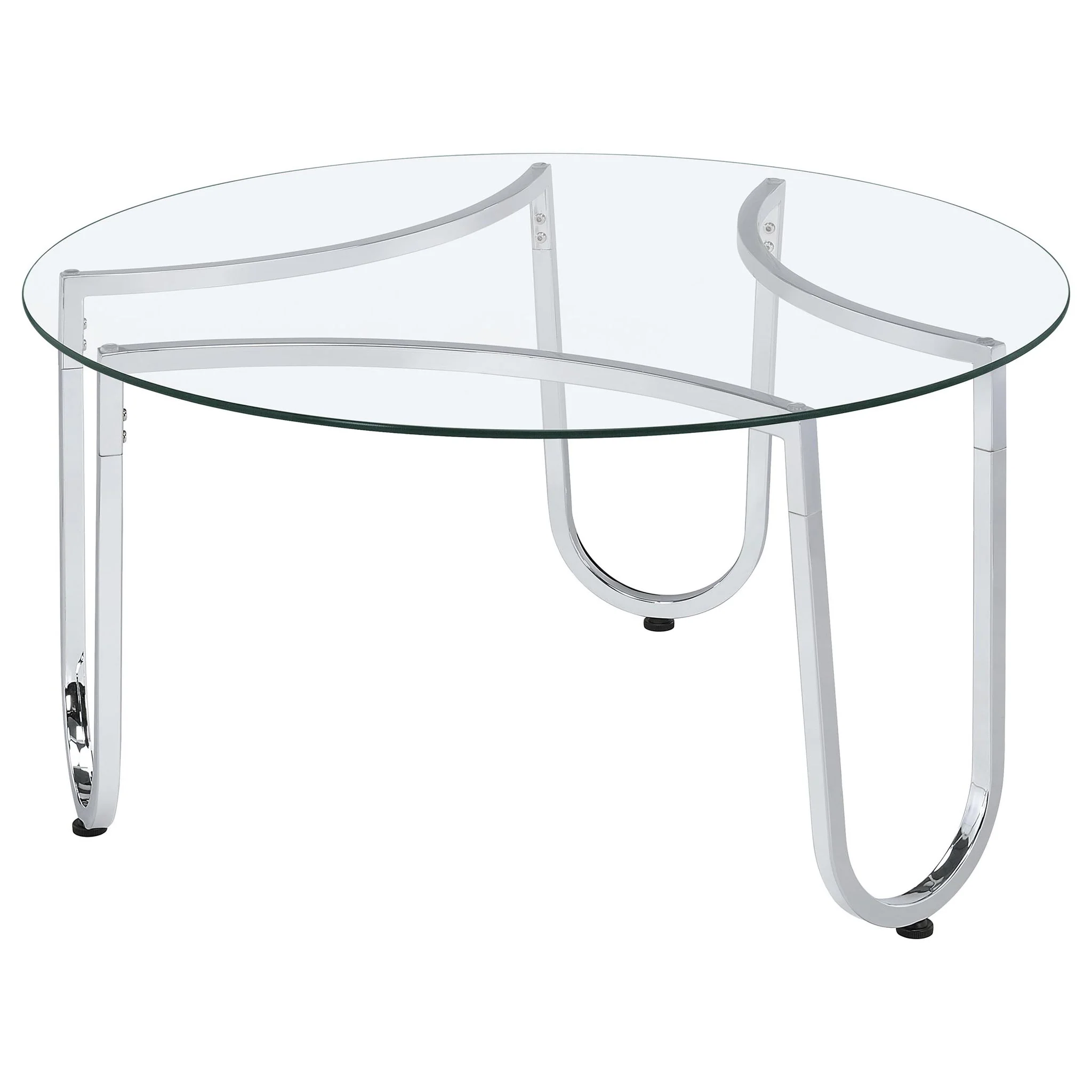 Beller Round Tempered Glass Top Cocktail Coffee Table Chrome - Image 2