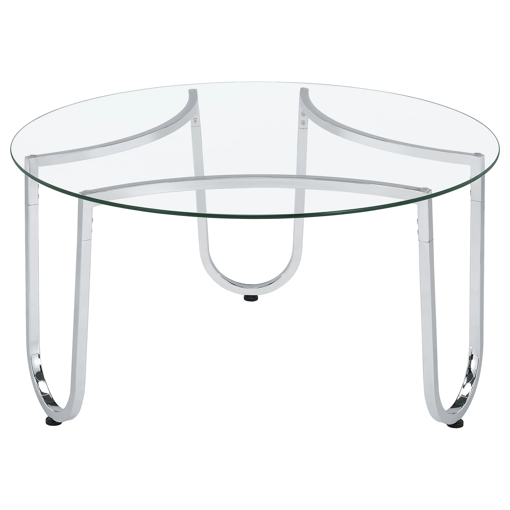 Beller Round Tempered Glass Top Cocktail Coffee Table Chrome - Image 3
