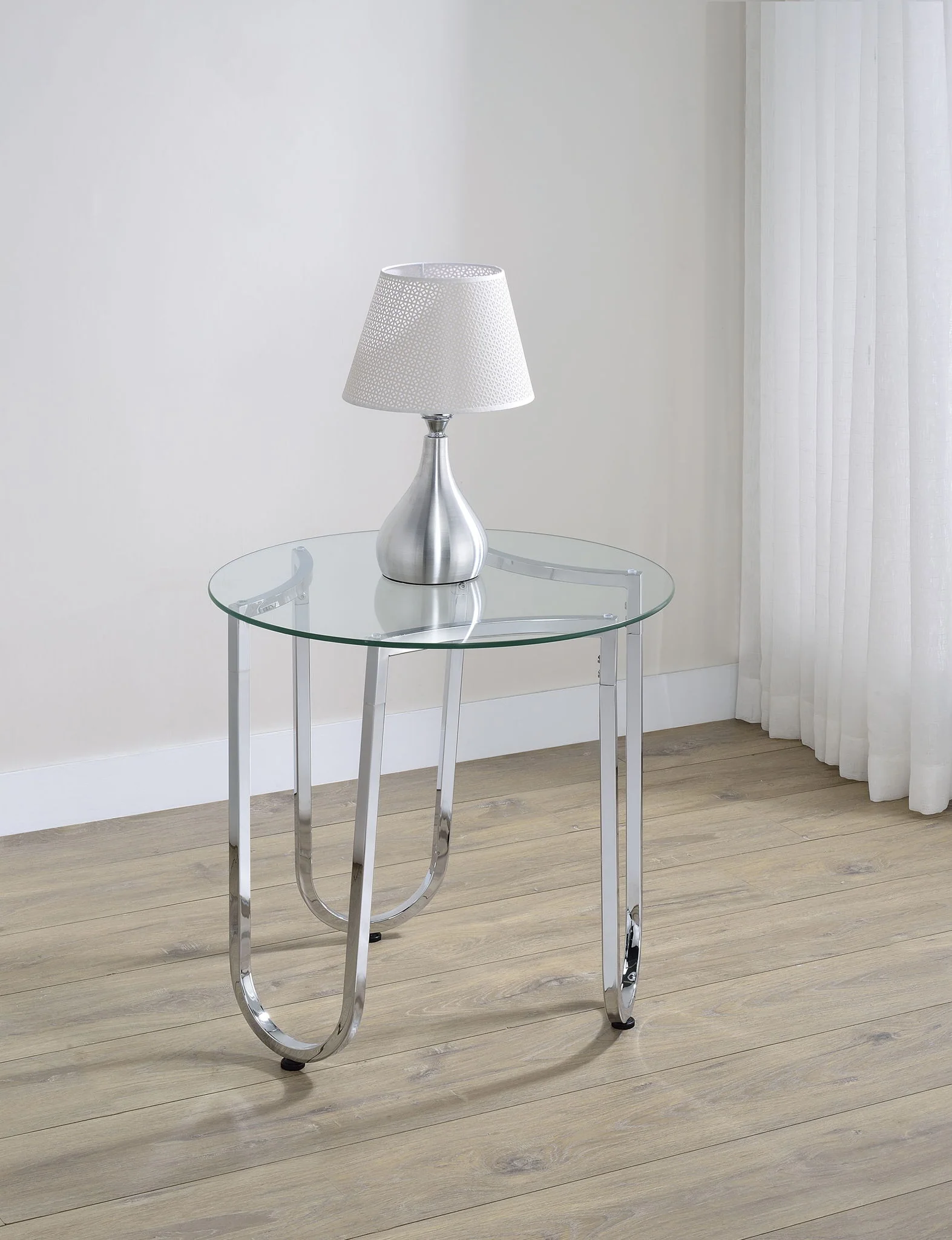 Beller Round Tempered Glass Top End Side Table Chrome - Image 3