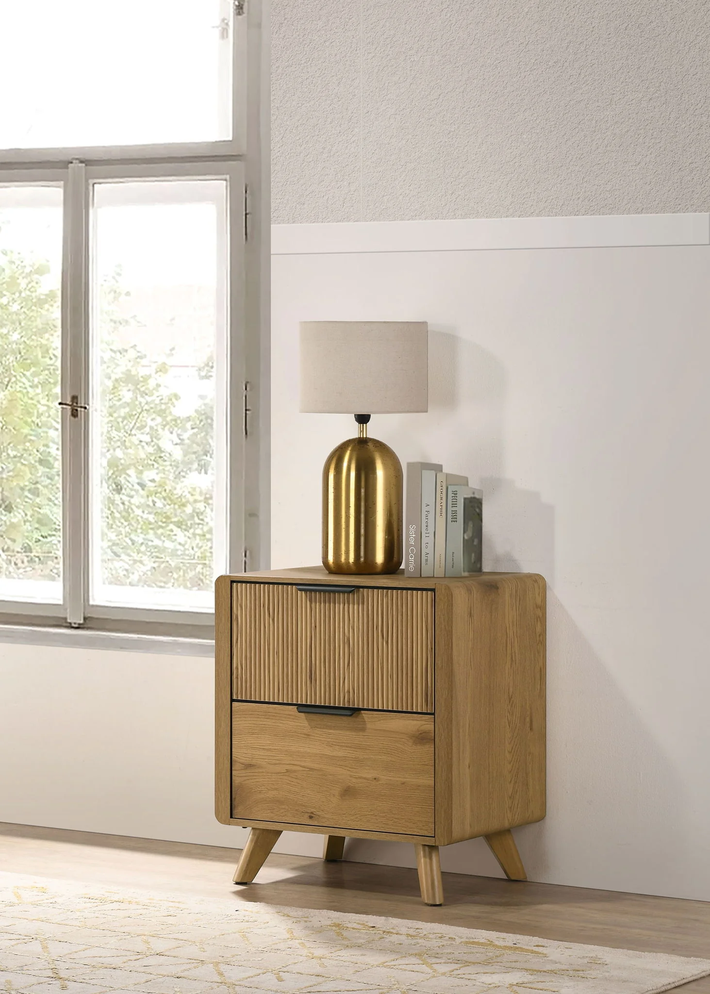 Bennett 2-drawer Bedroom Nightstand Bedside Table Light Oak - Image 3