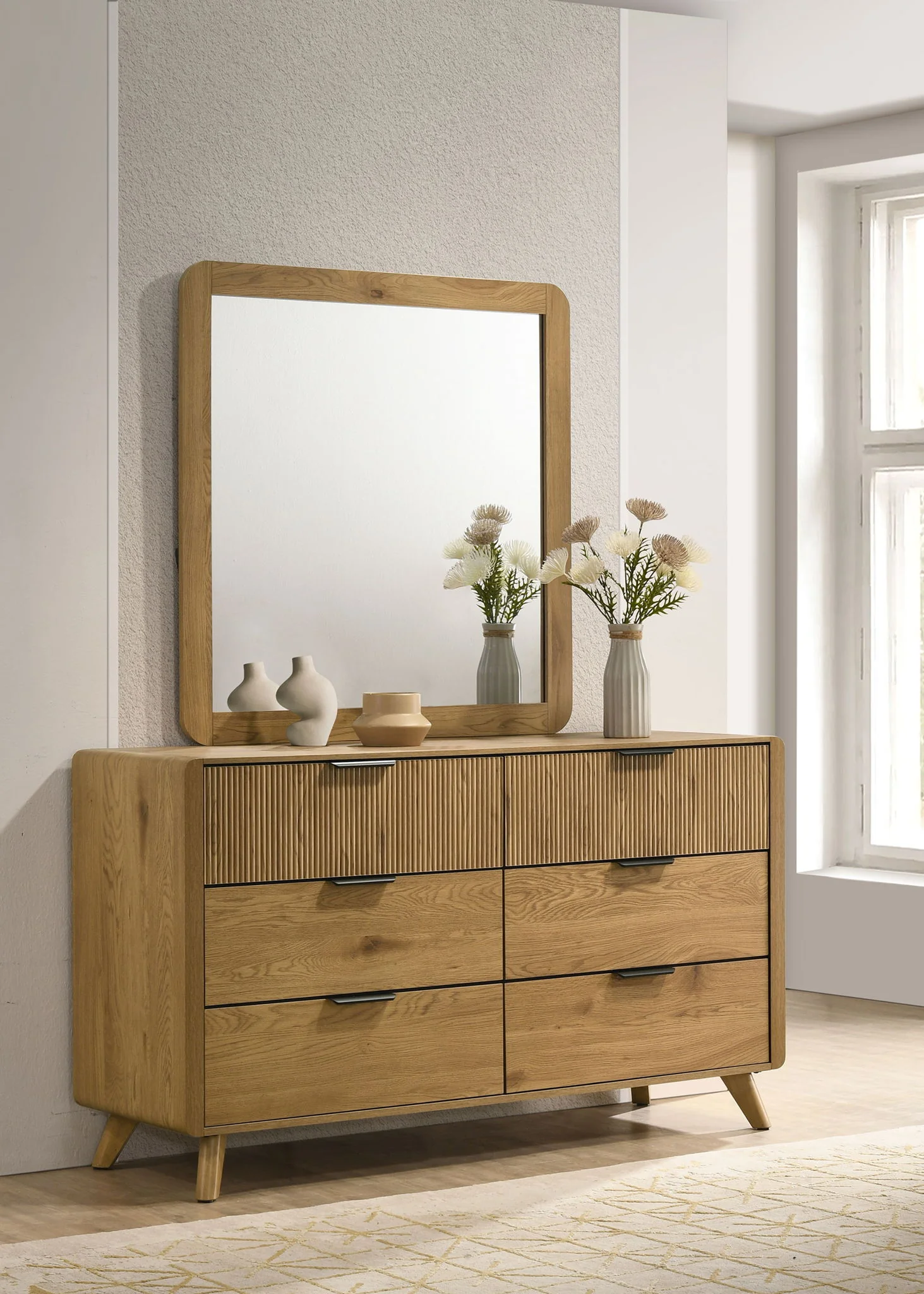 Bennett 6-drawer Bedroom Dresser and Mirror Set Light Oak - Image 2