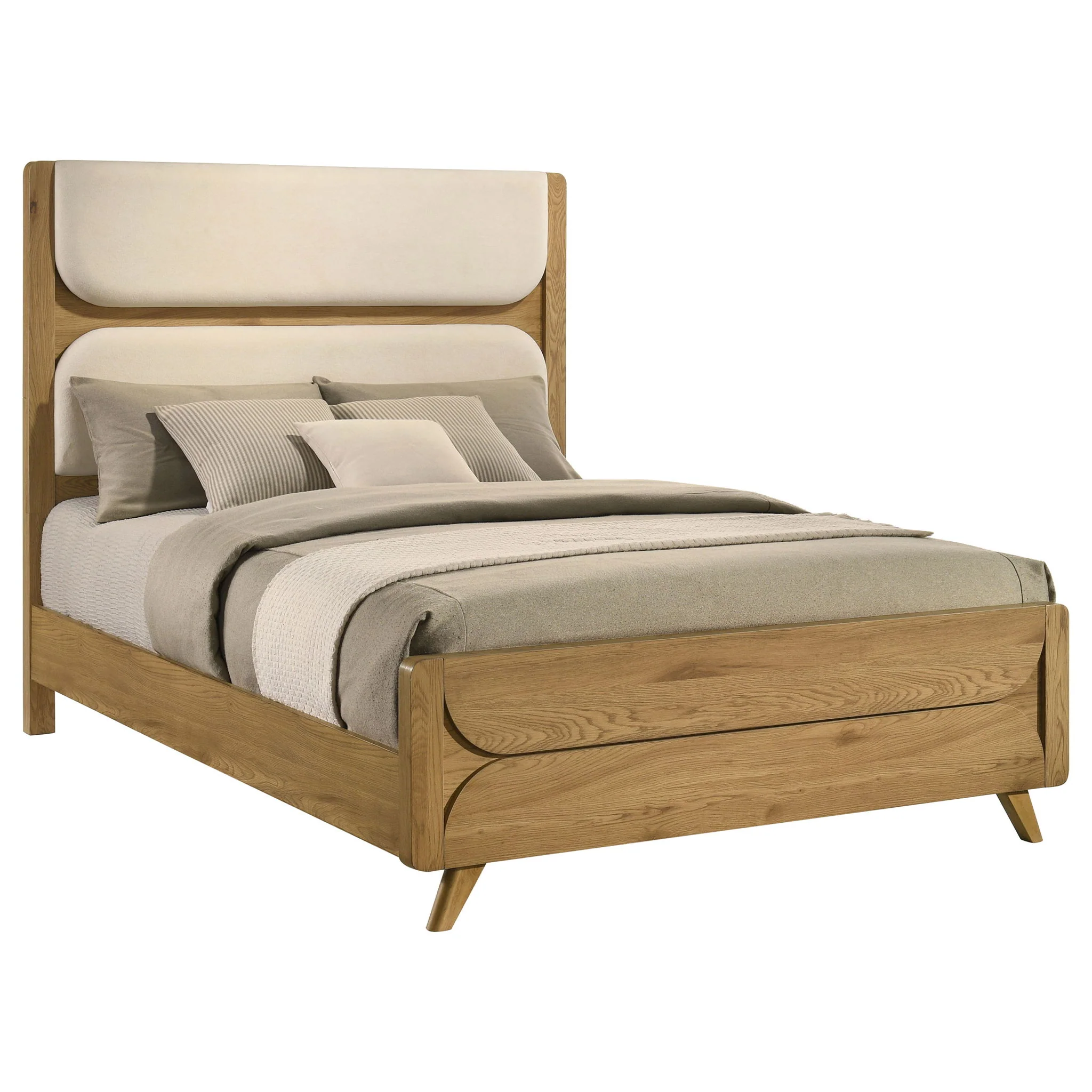 Bennett 62-inch Queen Upholstered Panel Bed Cream and Light Oak - Image 2