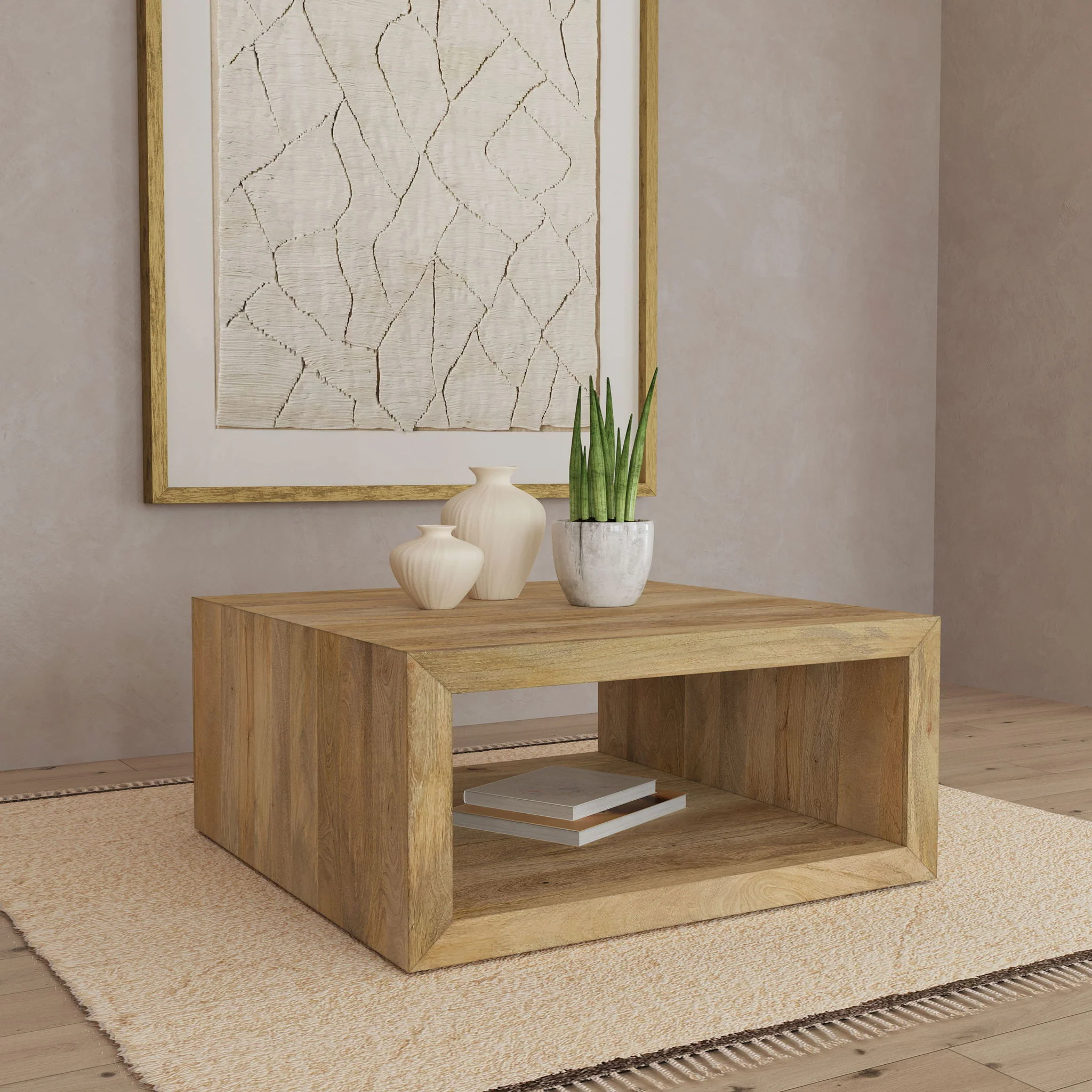 Benton Square Solid Mango Wood Coffee Table Natural - Image 2