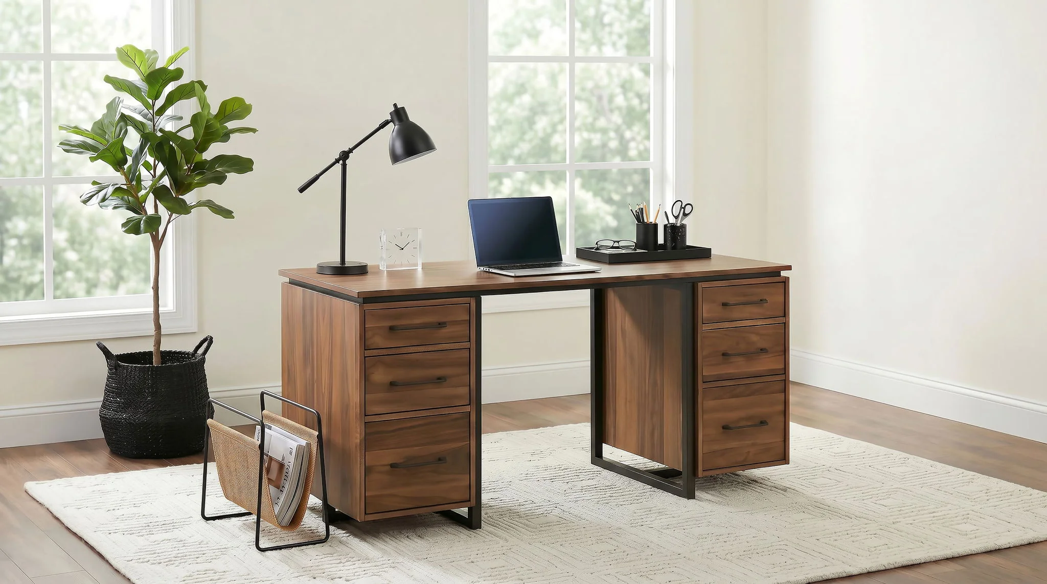 Berhalter 6-Drawer Double Pedestal File Computer Desk - Image 3