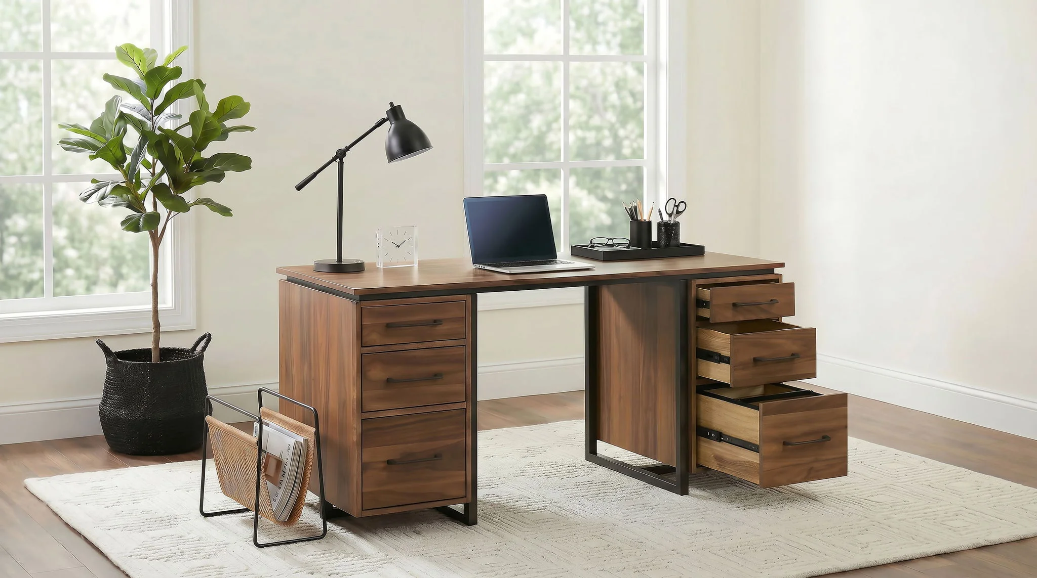 Berhalter 6-Drawer Double Pedestal File Computer Desk - Image 4