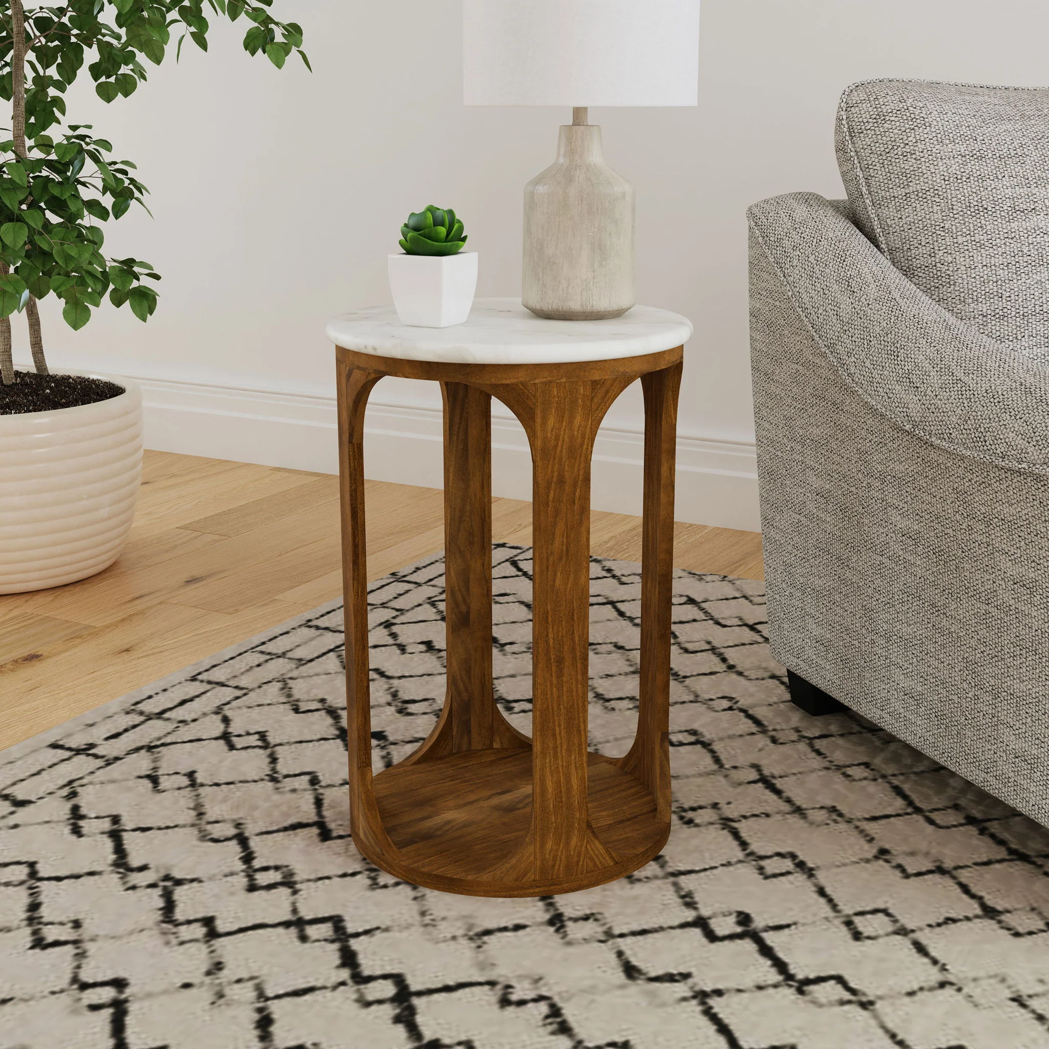 Berkeley Round Marble Top Side Table White and Brown - Image 4