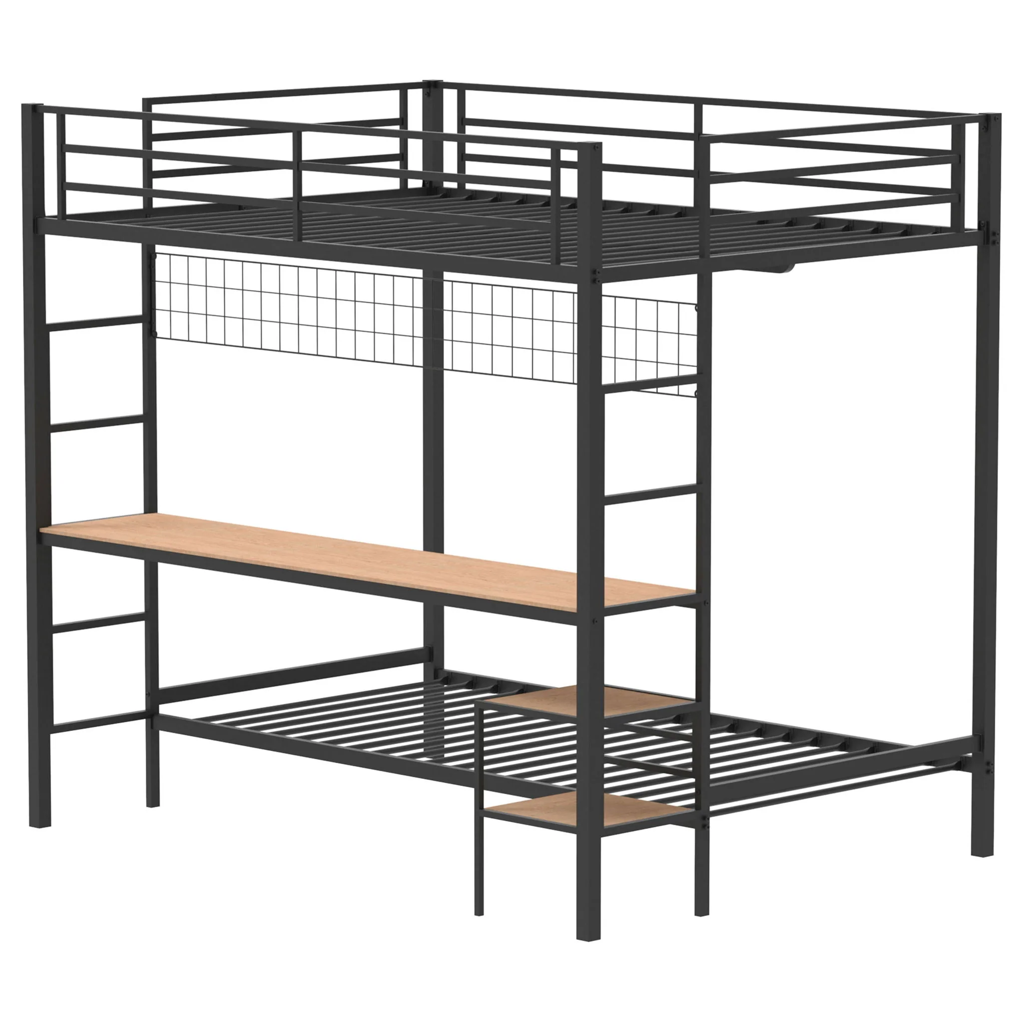 Bettoni Metal Full Over Twin Workstation Bunk Bed Matte Black - Image 2