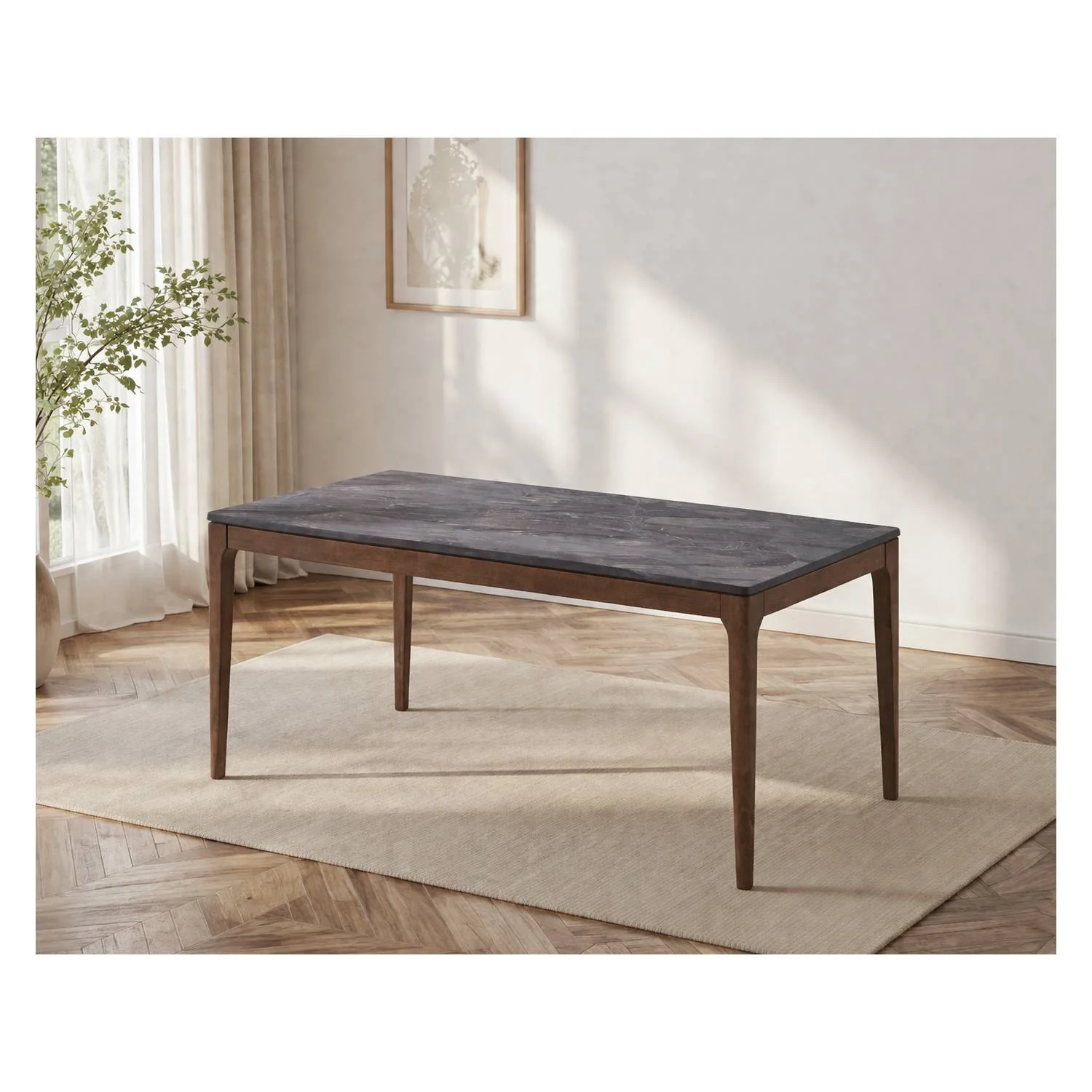 Bevis - Engineered Stone Top Dining Table - Walnut - Image 3