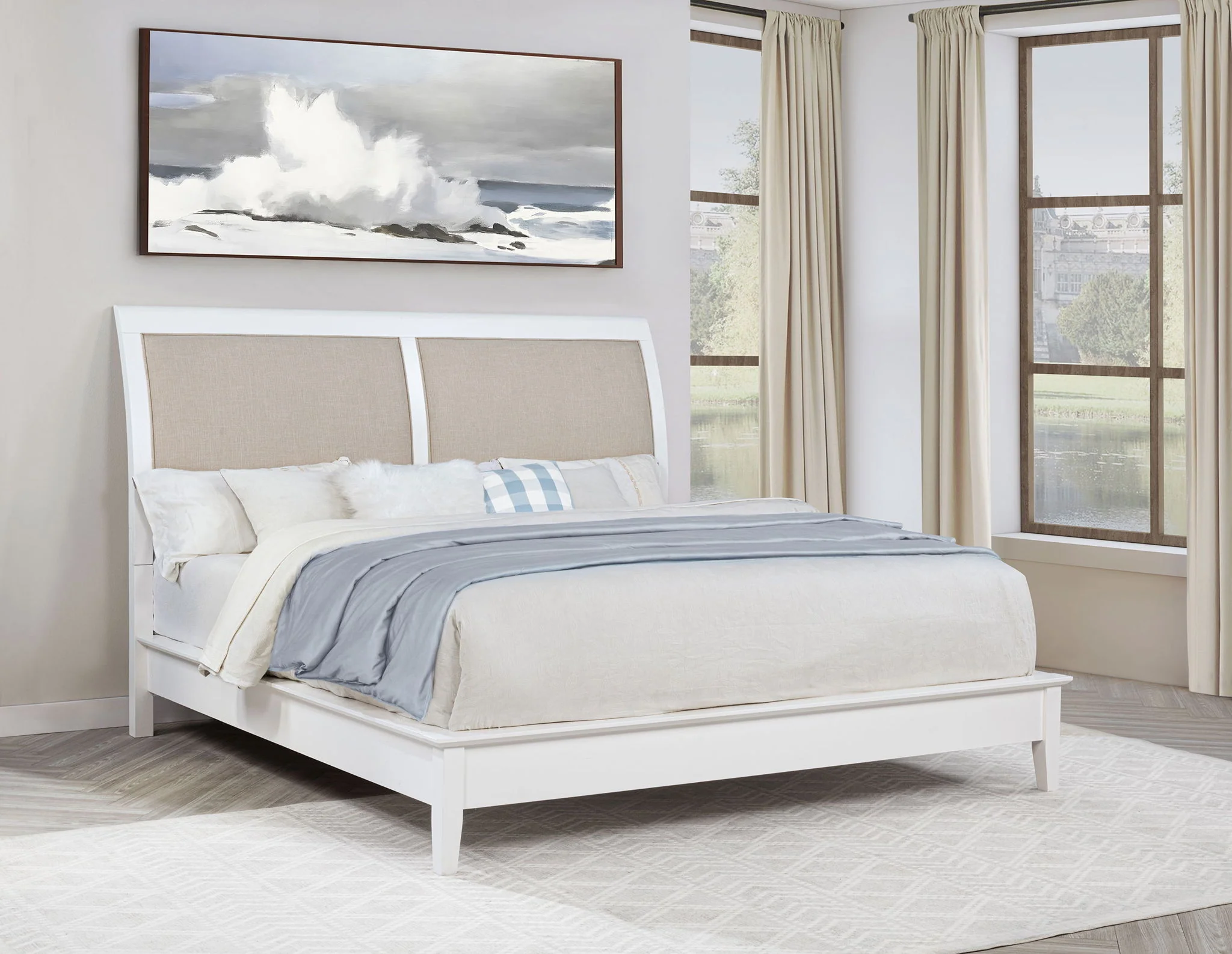 Bexhill 56-inch Upholstered Eastern King Panel Bed White - Image 2