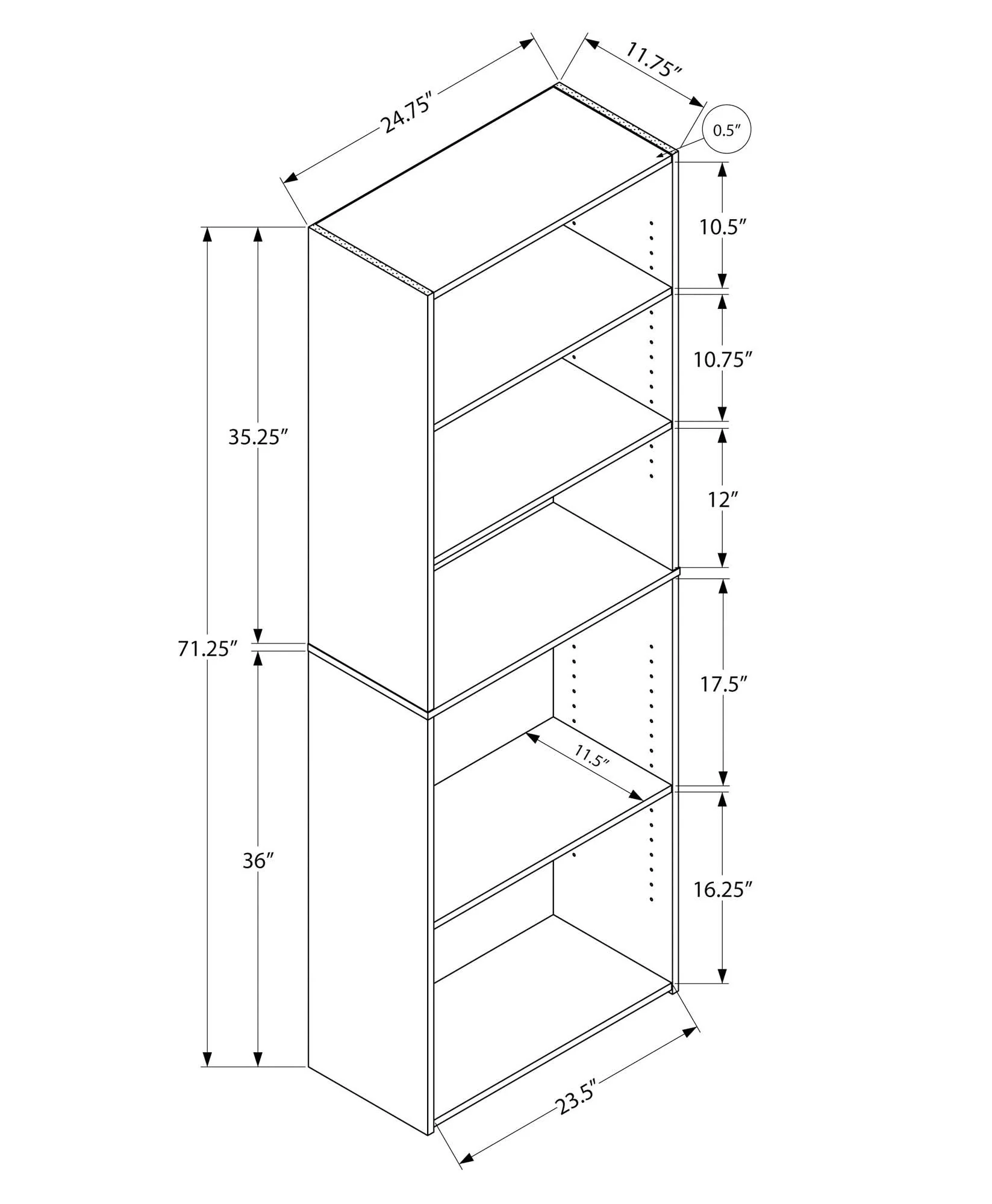 Bookshelf, Bookcase, 6 Tier, For Office, Transitional - Image 8